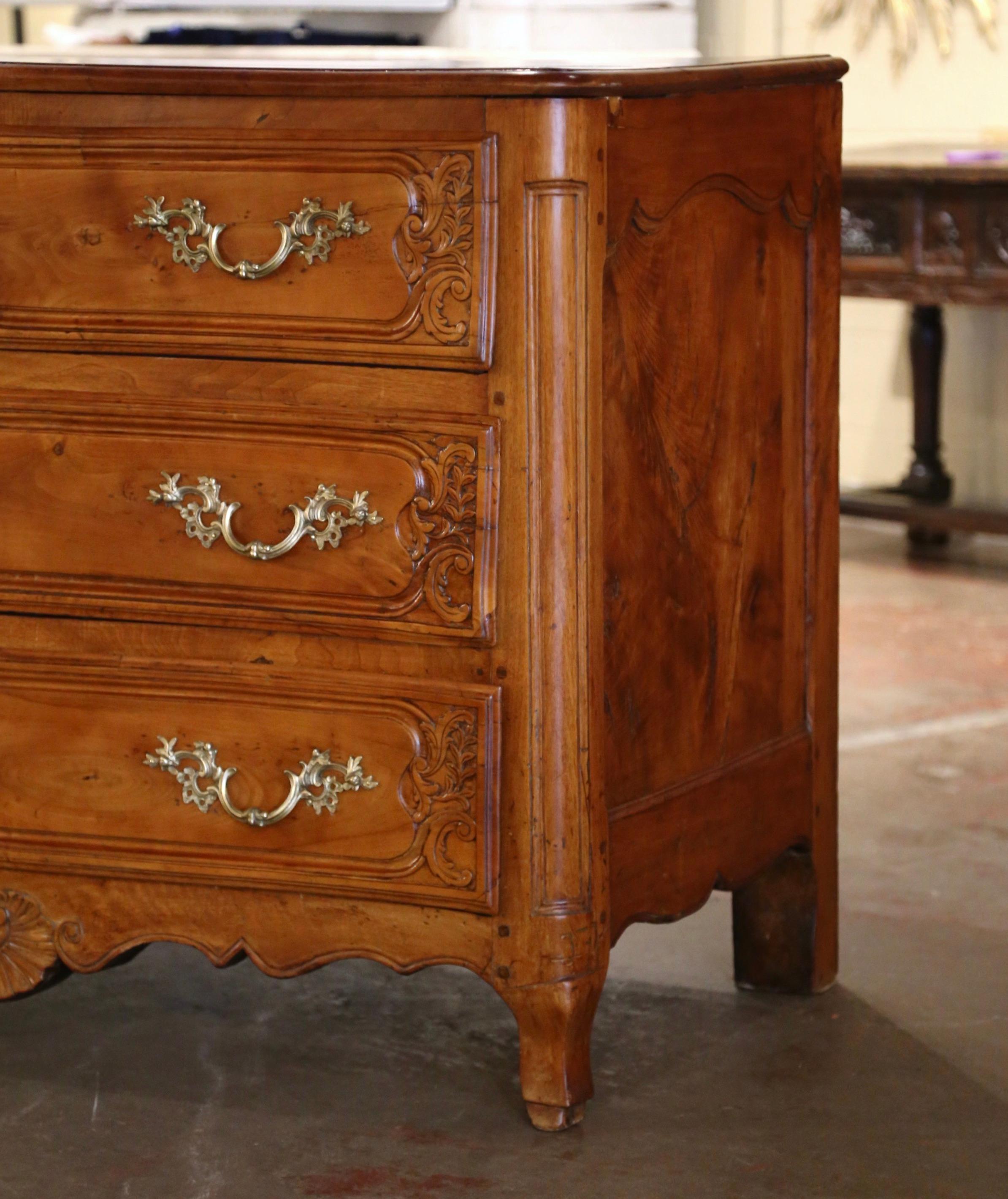 Hand-Carved 18th Century French Louis XV Carved Elm and Chestnut Three-Drawer Commode Chest For Sale