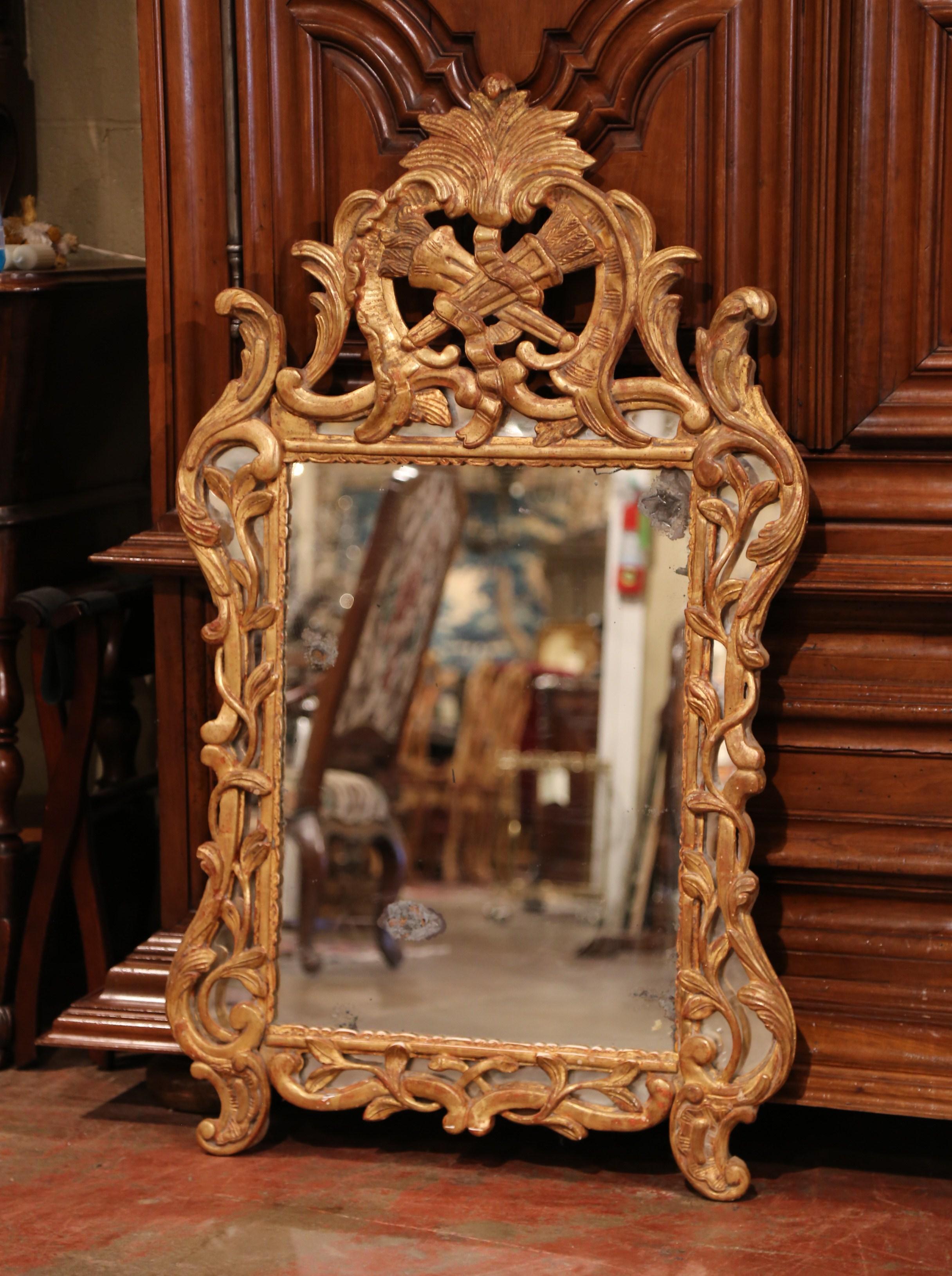 Hand-Carved 18th Century French Louis XV Carved Giltwood Mirror from Provence