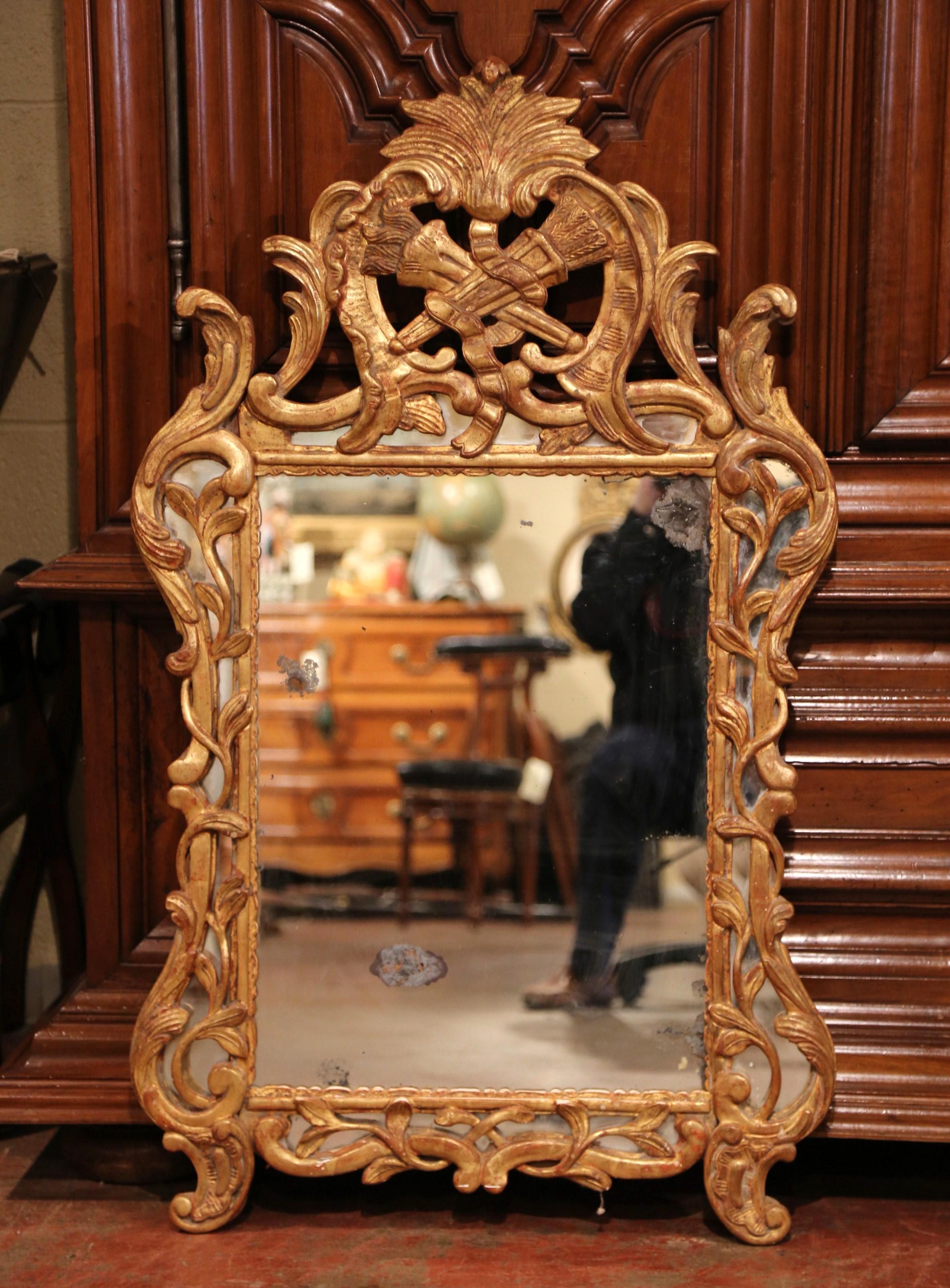 Mercury Glass 18th Century French Louis XV Carved Giltwood Mirror from Provence