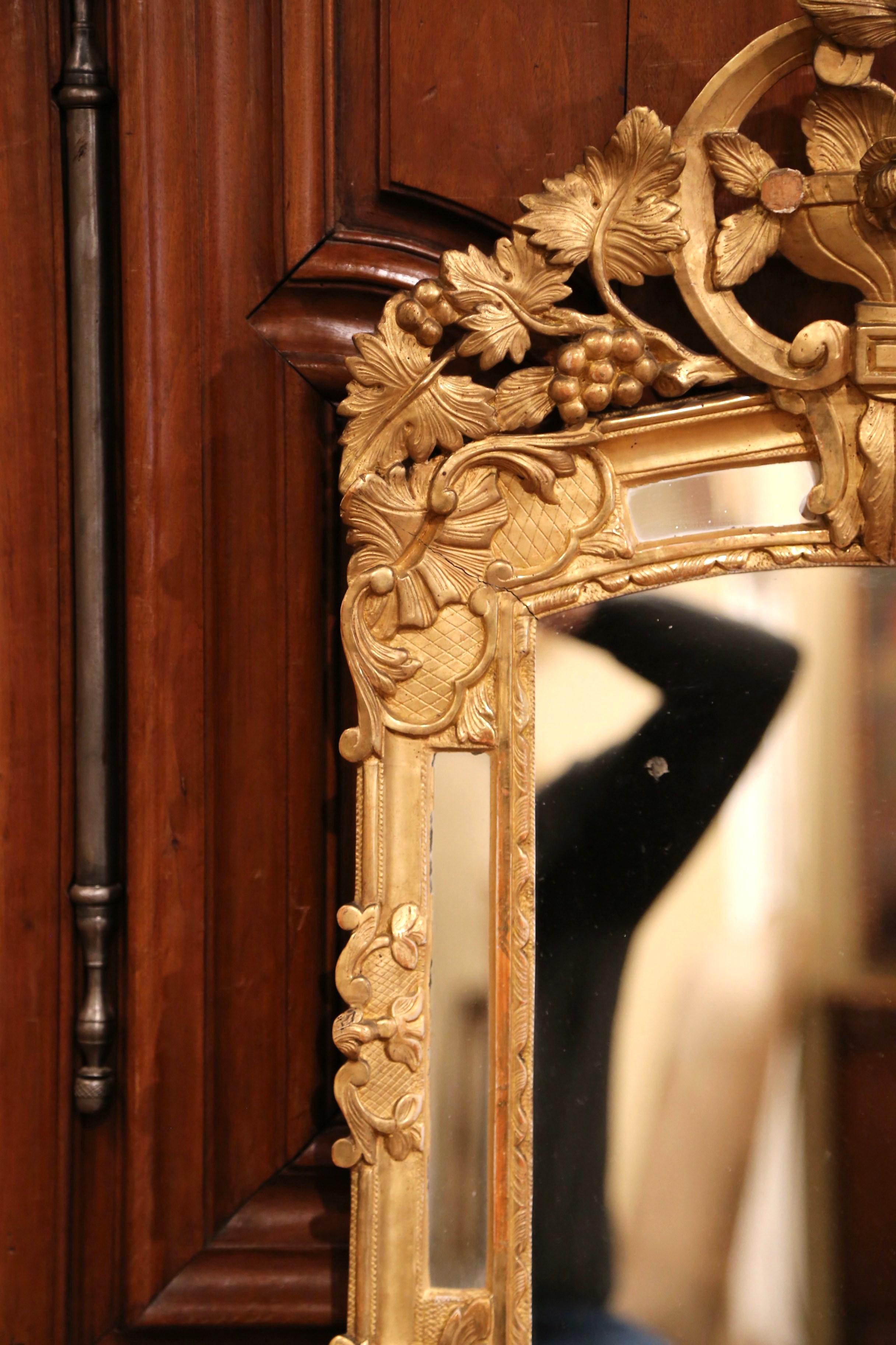 Hand-Carved 18th Century French Louis XV Carved Giltwood Overlay Mirror with Vine Decor