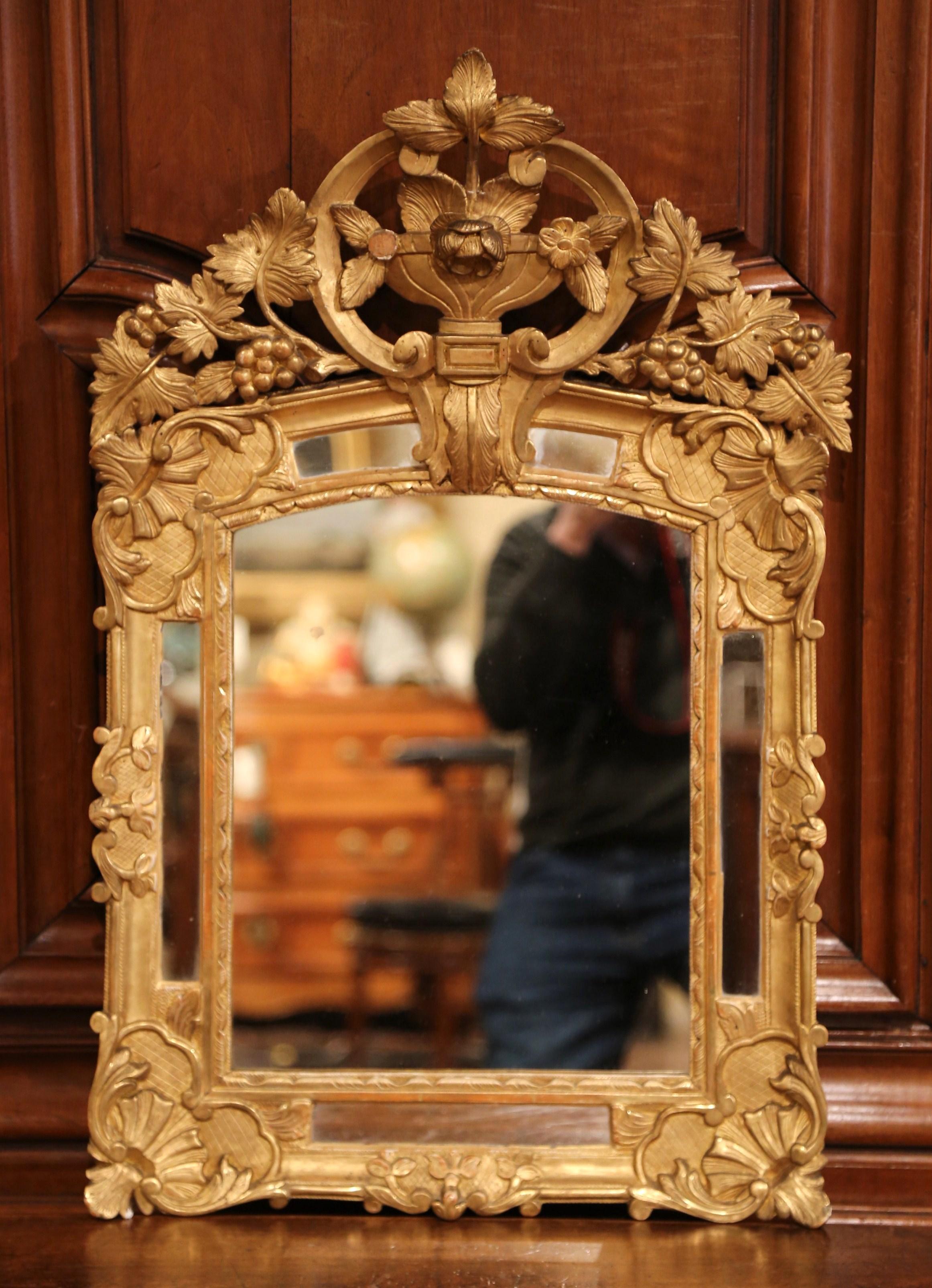 18th Century French Louis XV Carved Giltwood Overlay Mirror with Vine Decor In Excellent Condition In Dallas, TX