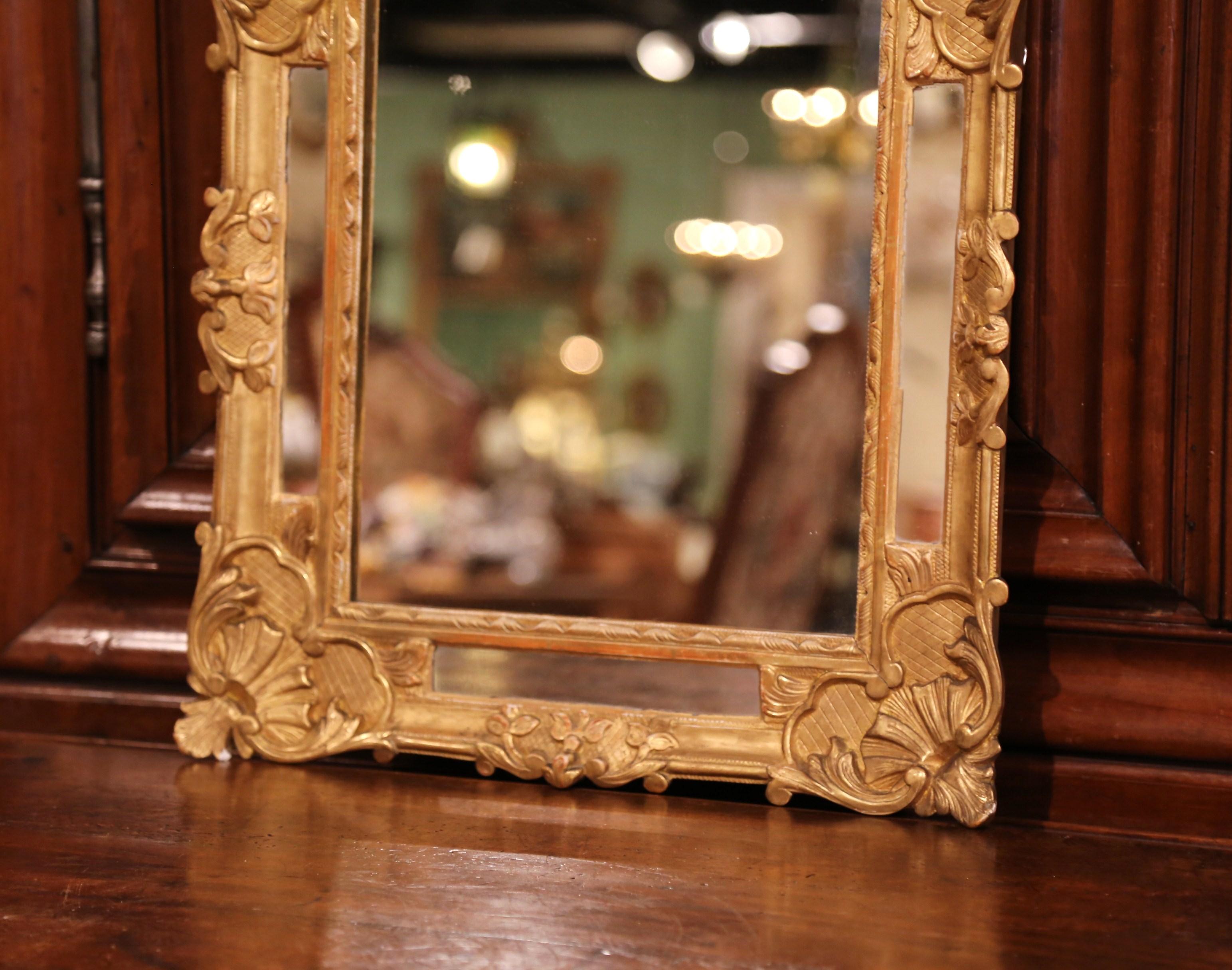 Mercury Glass 18th Century French Louis XV Carved Giltwood Overlay Mirror with Vine Decor