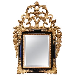 18th Century French Louis XV Carved Giltwood and Blackened Mirror from Provence