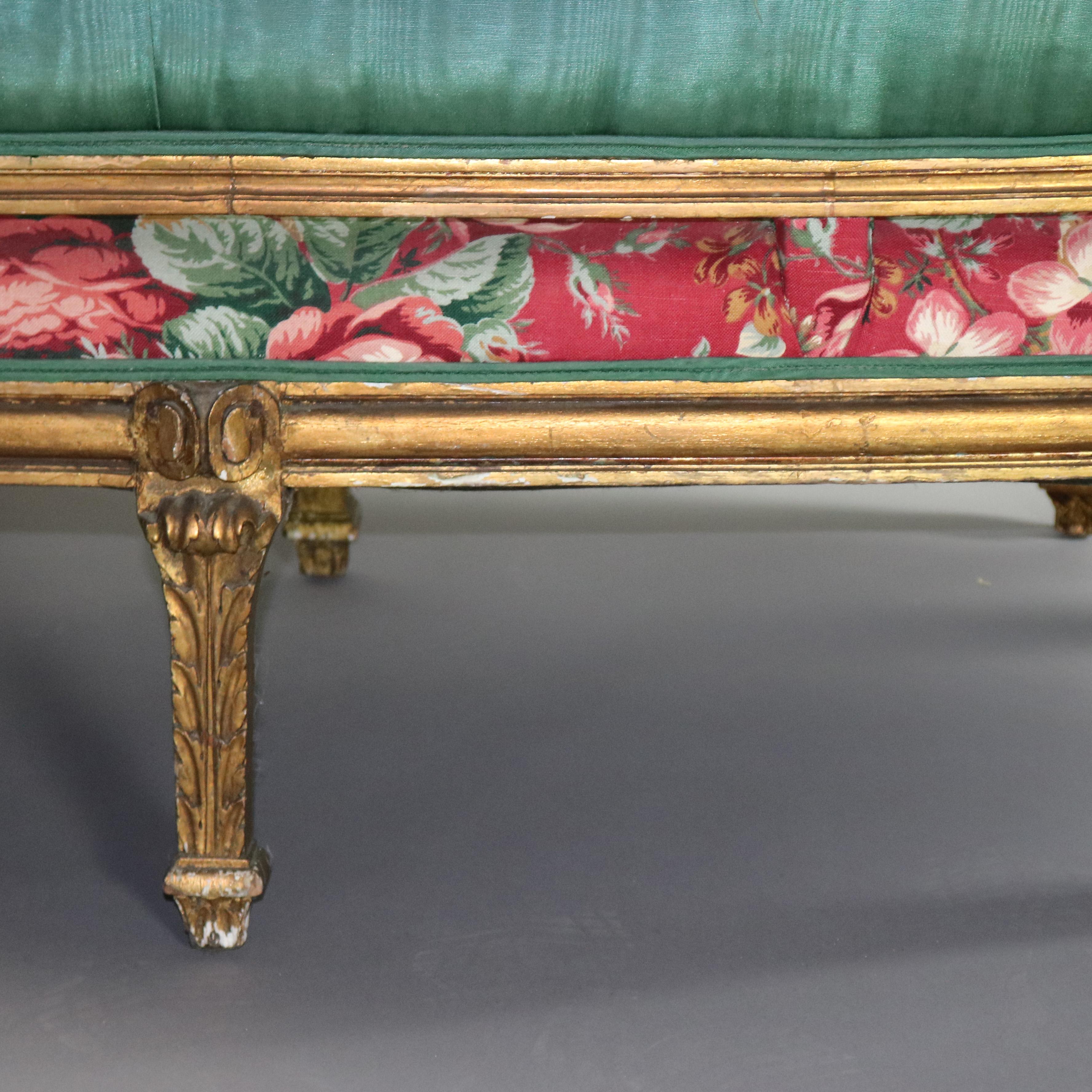 18th Century French Louis XV Carved Giltwood Upholstered Recamier Settee 7