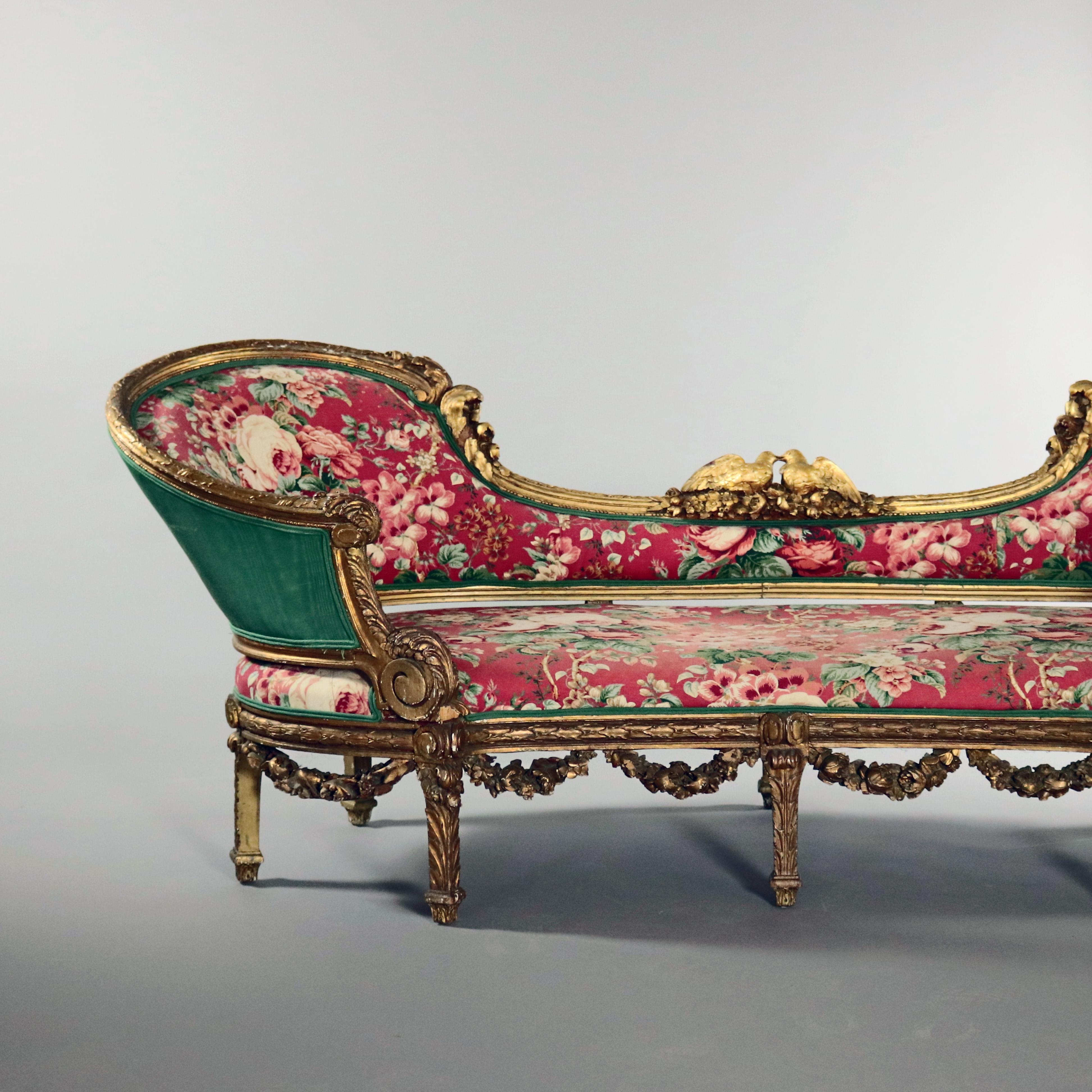 18th Century French Louis XV Carved Giltwood Upholstered Recamier Settee 14