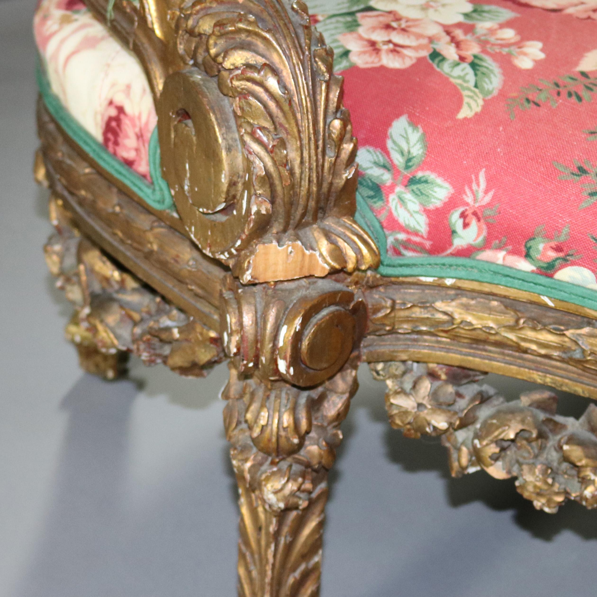 18th Century and Earlier 18th Century French Louis XV Carved Giltwood Upholstered Recamier Settee