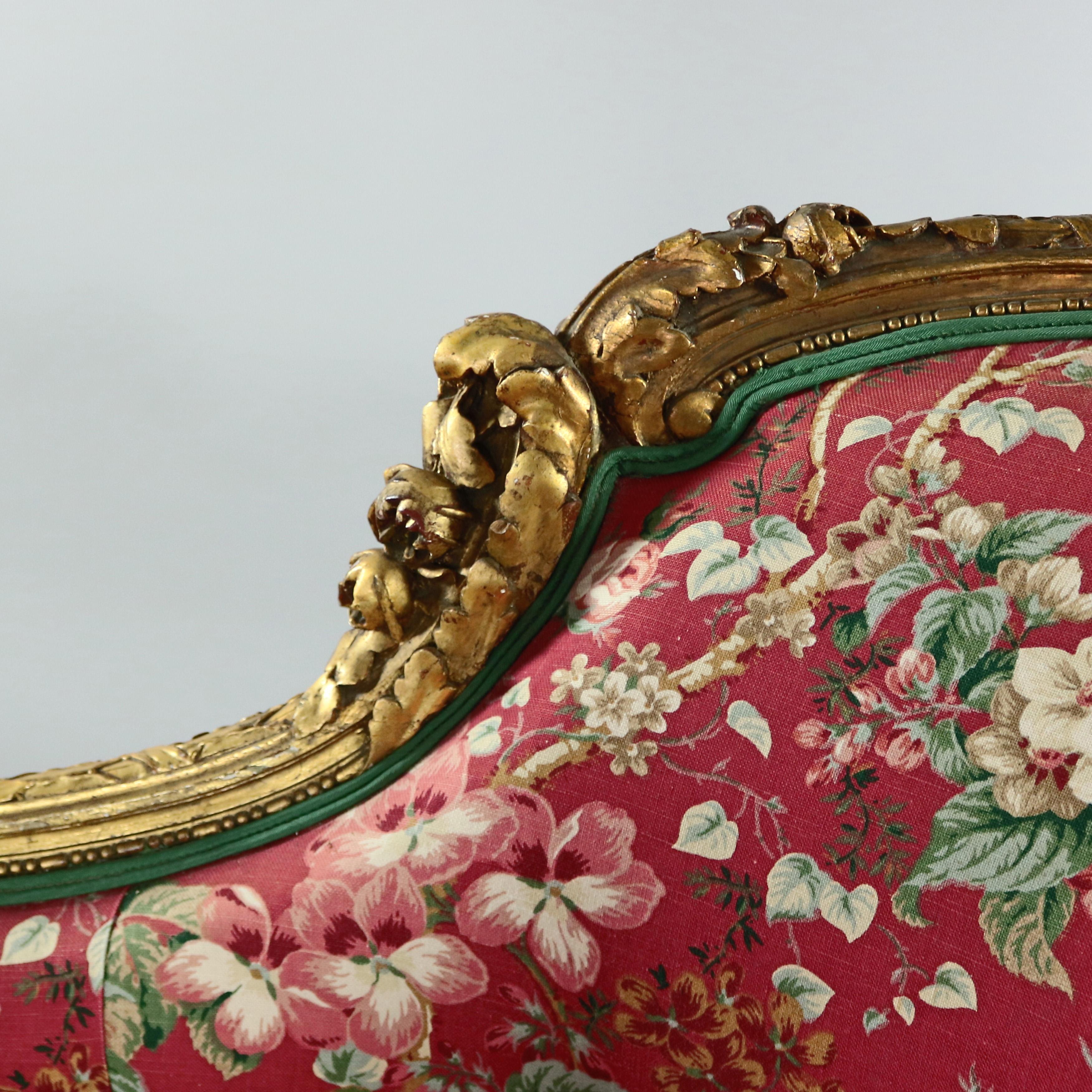 18th Century French Louis XV Carved Giltwood Upholstered Recamier Settee 1
