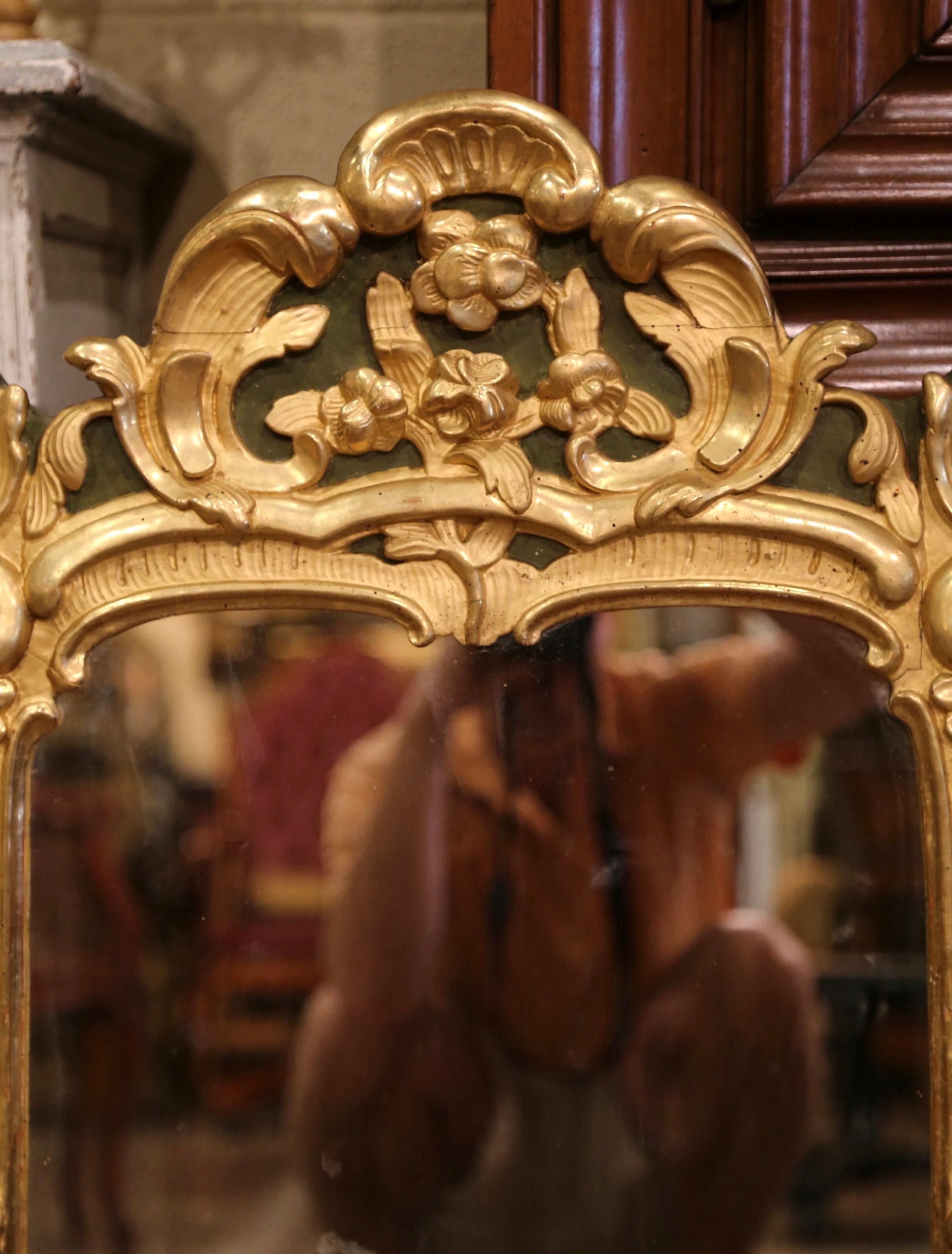 Hand-Carved 18th Century French Louis XV Carved Giltwood Wall Mirror from Provence