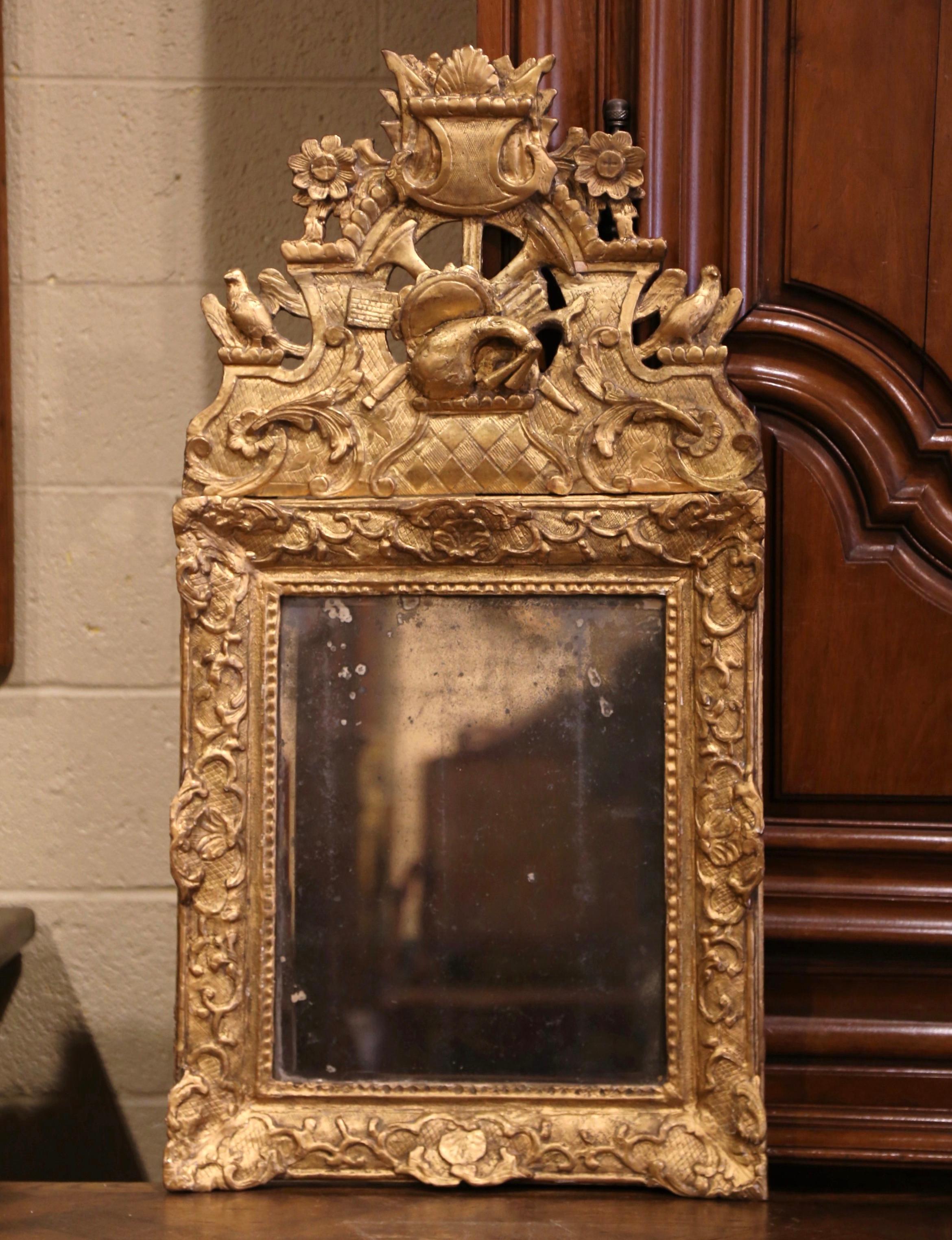 Mercury Glass 18th Century French Louis XV Carved Giltwood Wall Mirror from Provence For Sale