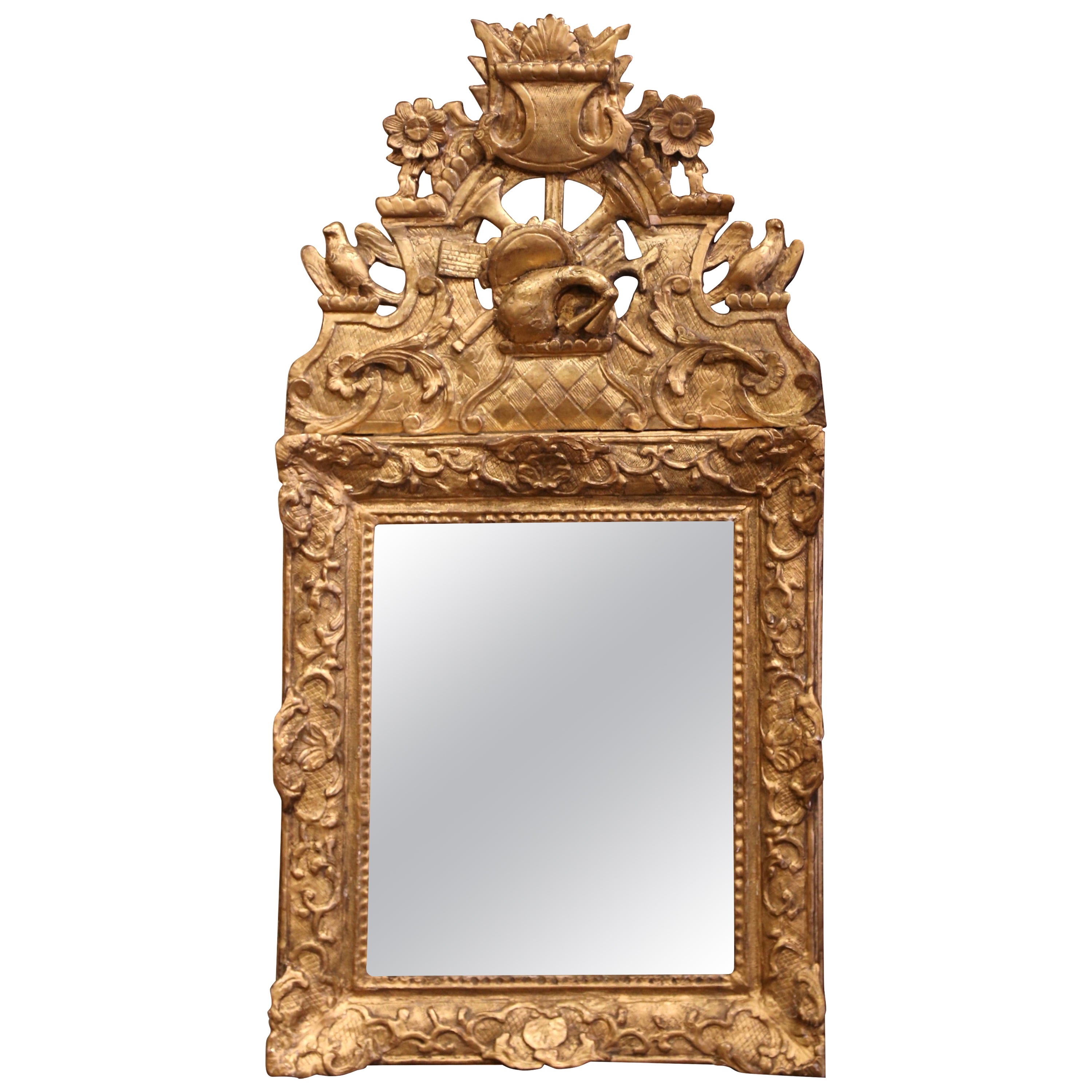 18th Century French Louis XV Carved Giltwood Wall Mirror from Provence