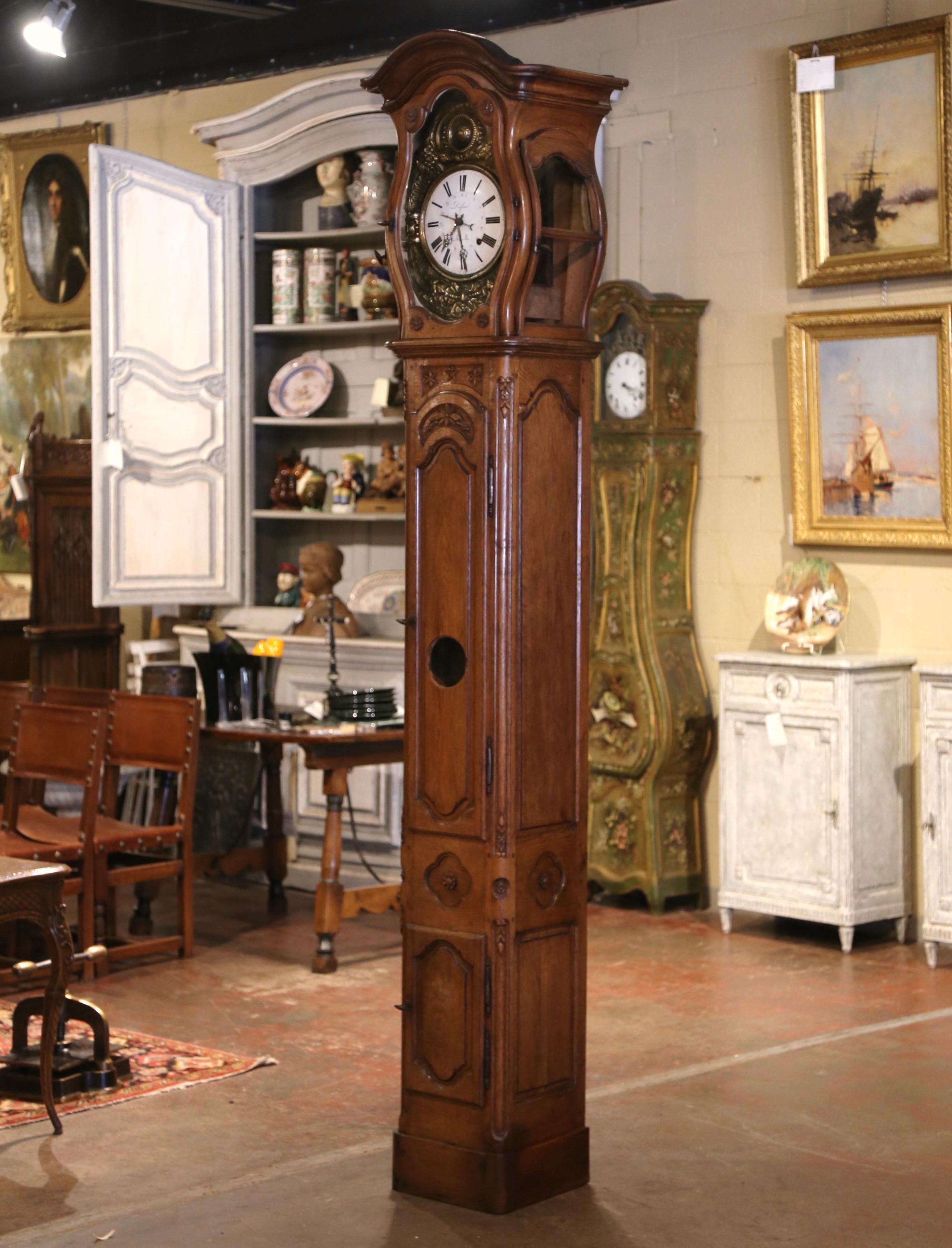 18th Century French Louis XV Carved Oak and Walnut Tall Case Clock from Lyon 6