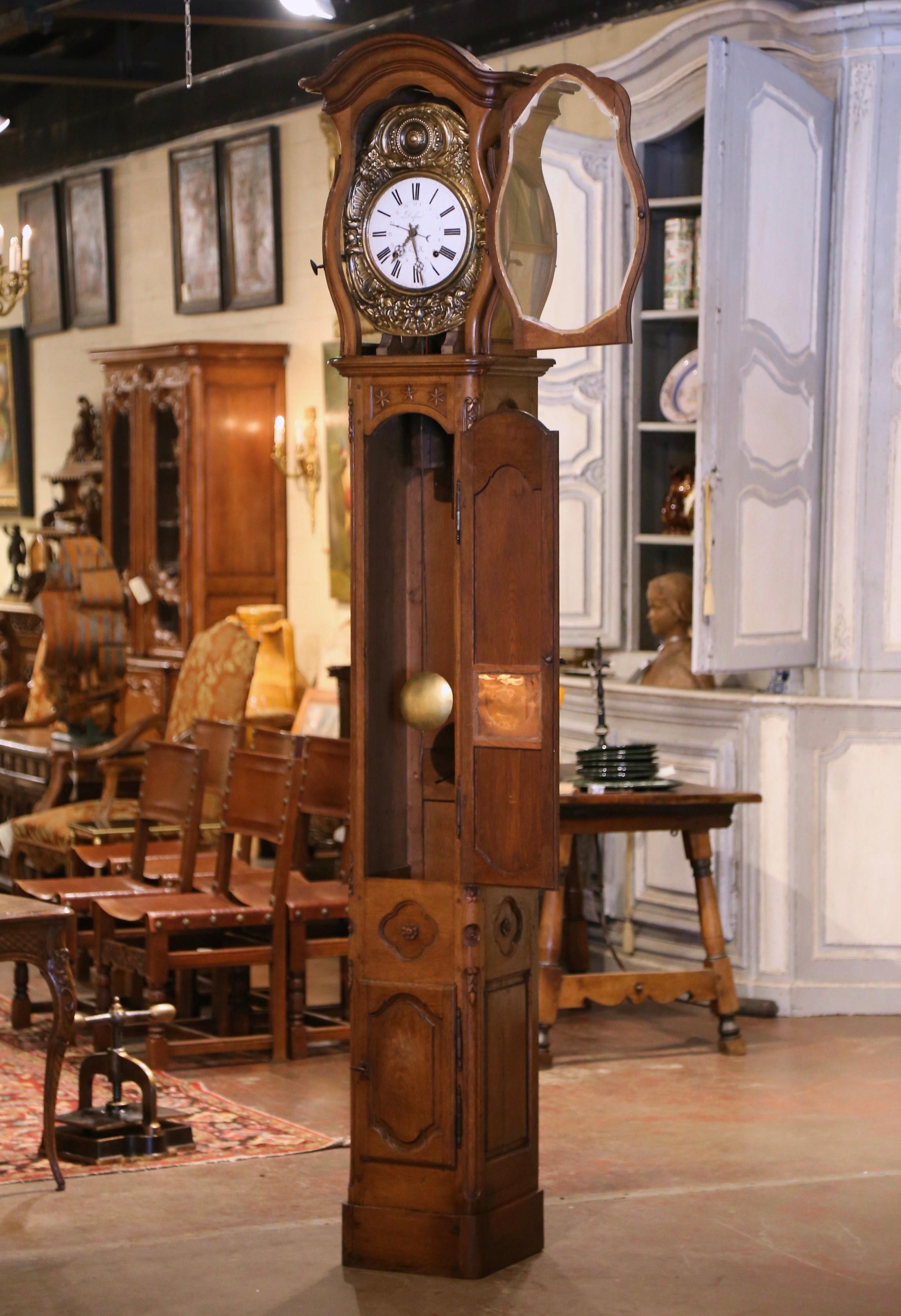 18th Century French Louis XV Carved Oak and Walnut Tall Case Clock from Lyon 2