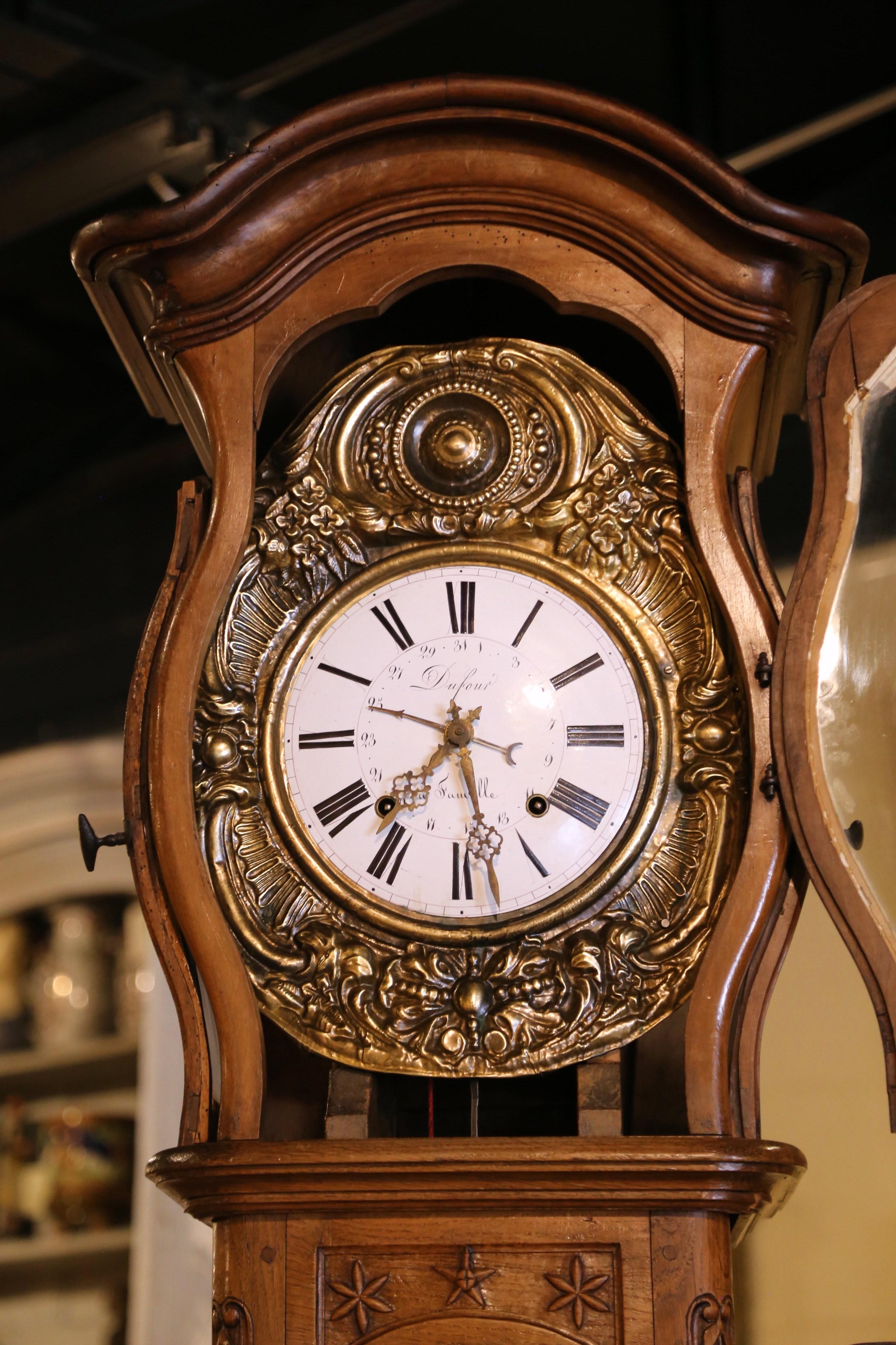 18th Century French Louis XV Carved Oak and Walnut Tall Case Clock from Lyon 3
