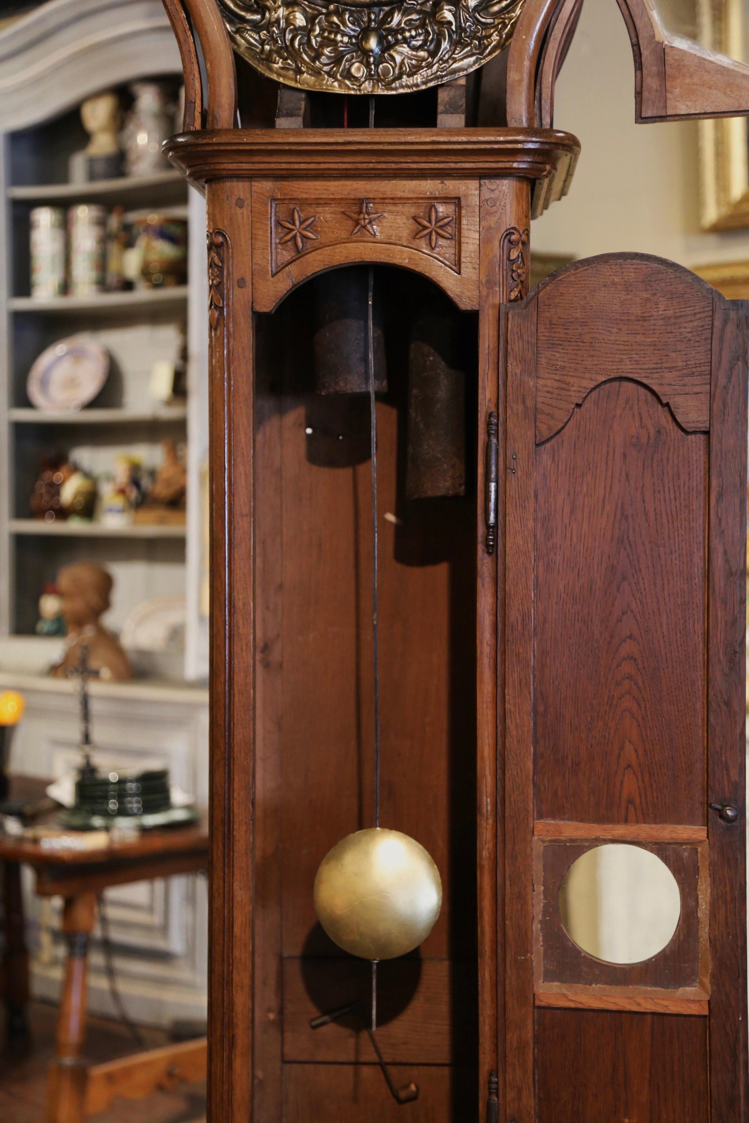 18th Century French Louis XV Carved Oak and Walnut Tall Case Clock from Lyon 4