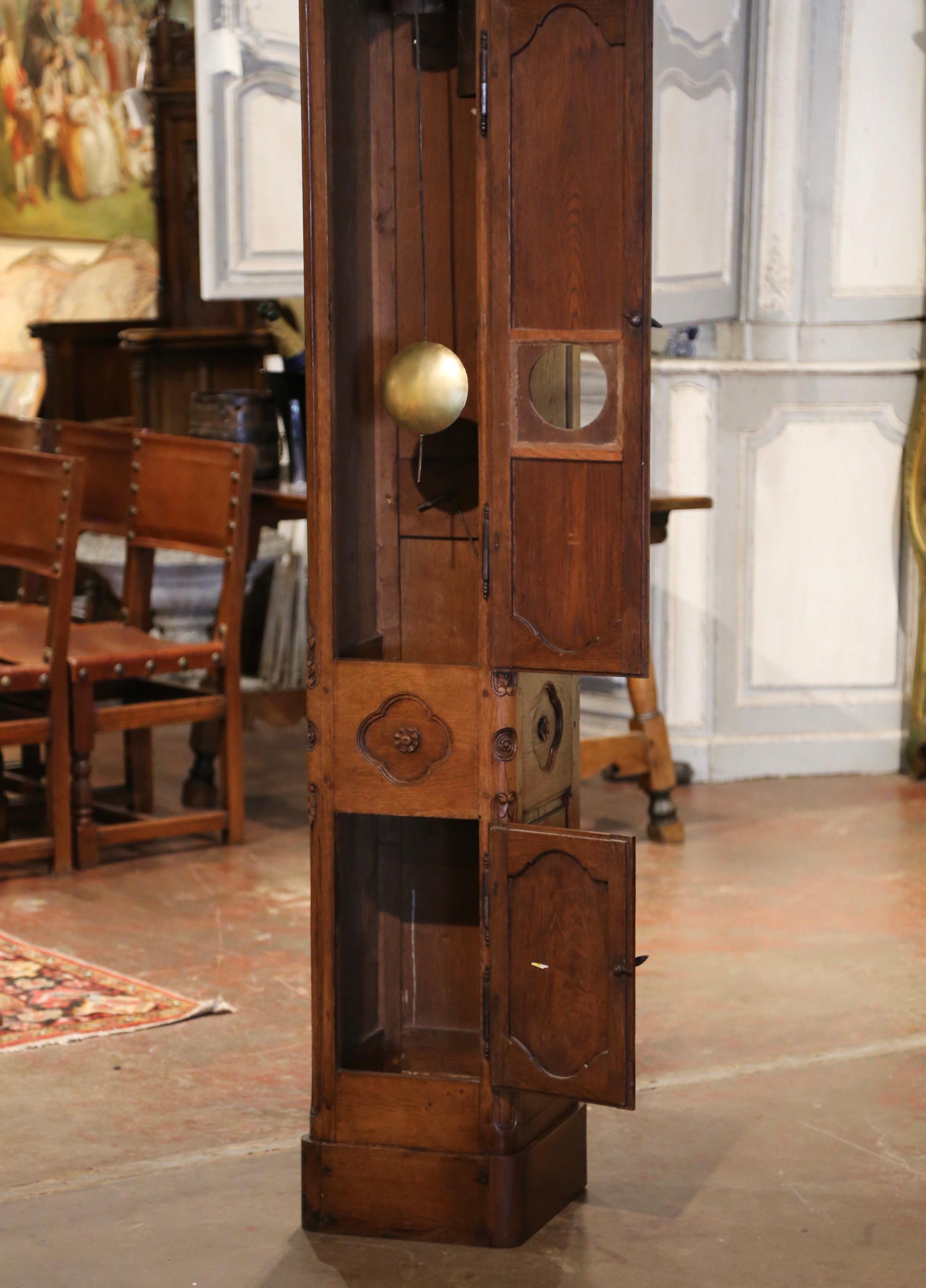 18th Century French Louis XV Carved Oak and Walnut Tall Case Clock from Lyon 5