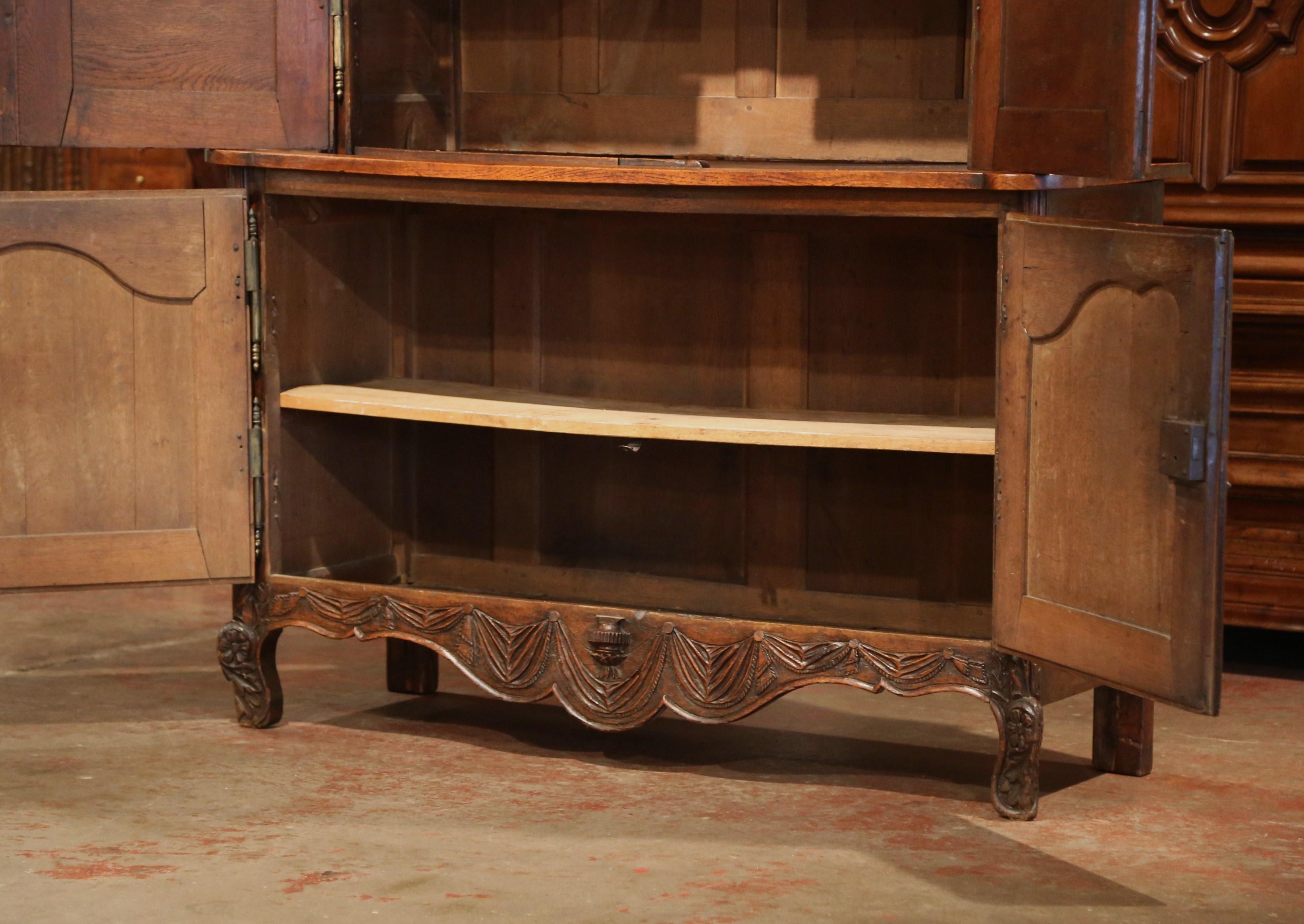 18th Century French Louis XV Carved Oak Buffet Deux Corps from Normandy 6