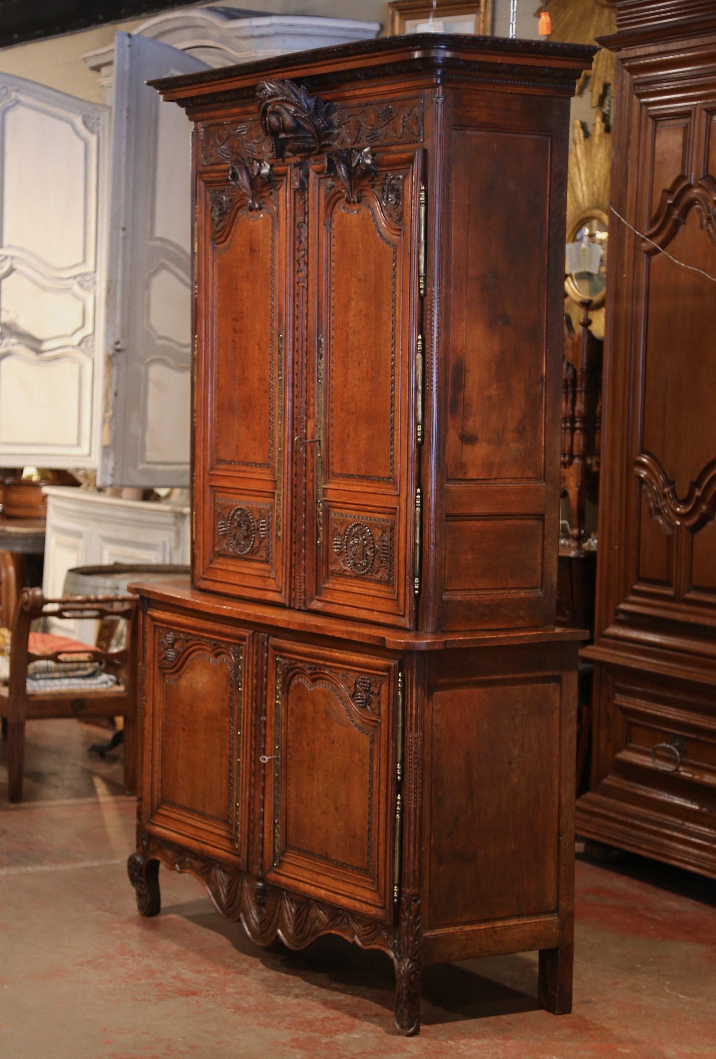 18th Century French Louis XV Carved Oak Buffet Deux Corps from Normandy 7