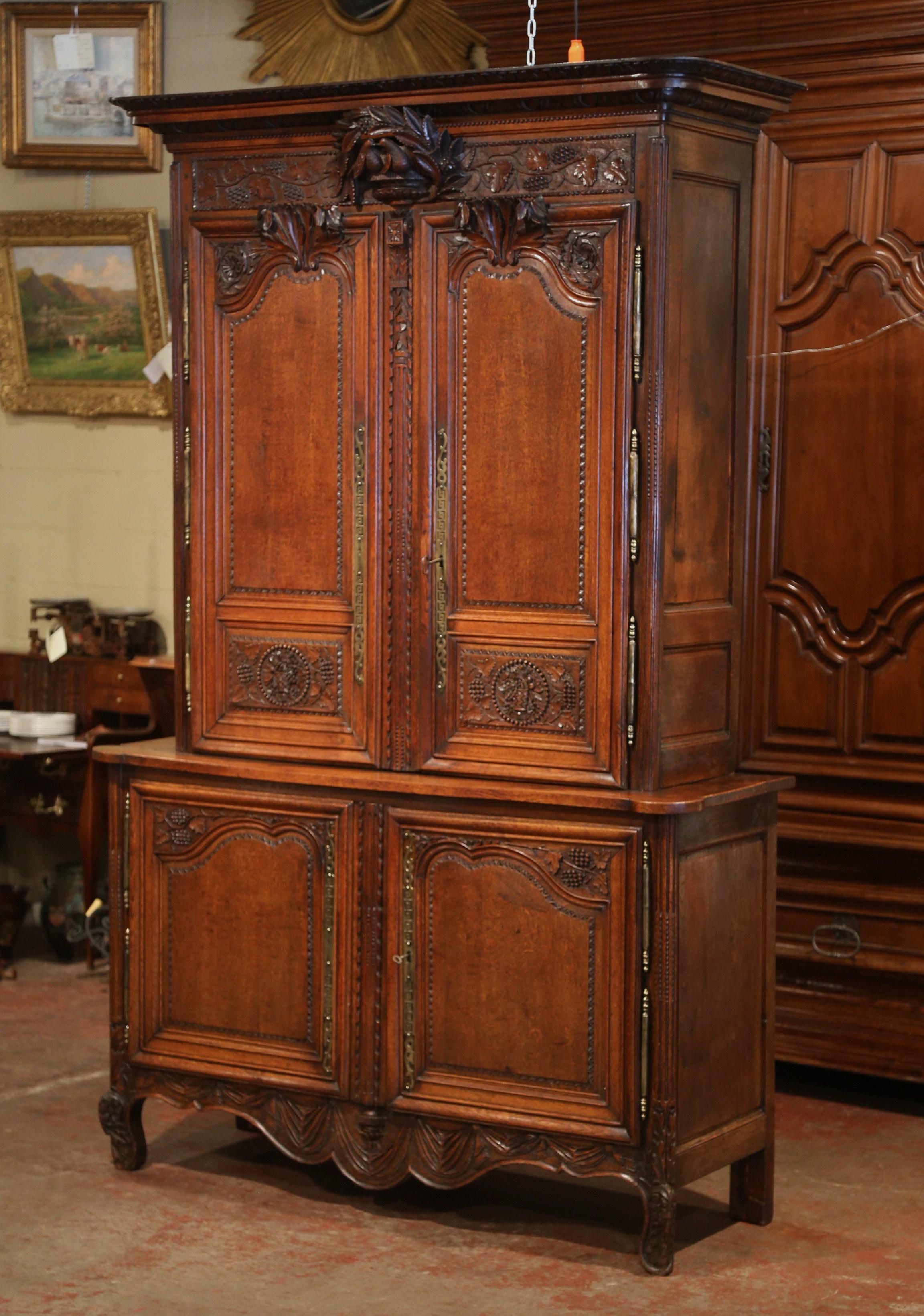 18th Century French Louis XV Carved Oak Buffet Deux Corps from Normandy 1