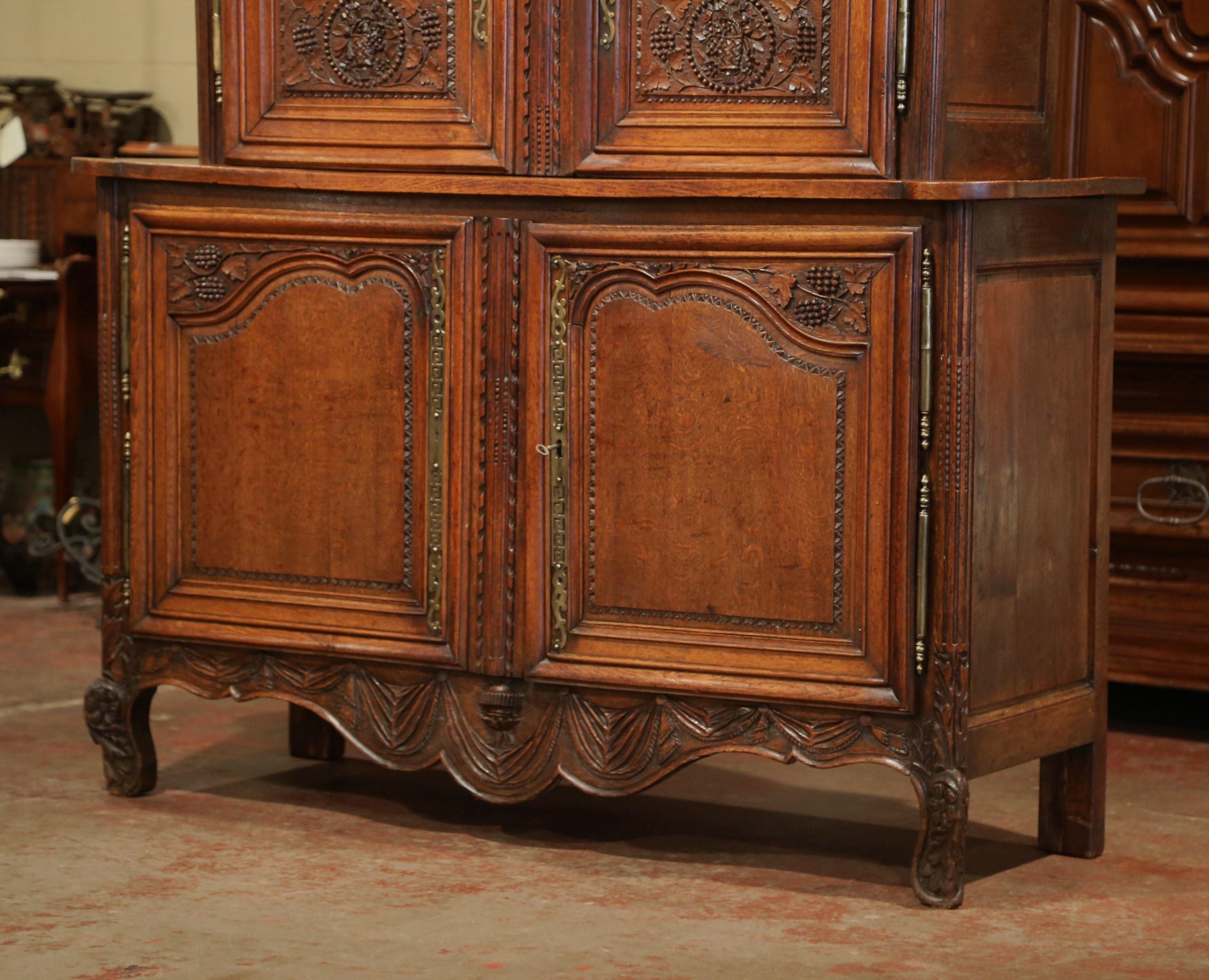 18th Century French Louis XV Carved Oak Buffet Deux Corps from Normandy 2