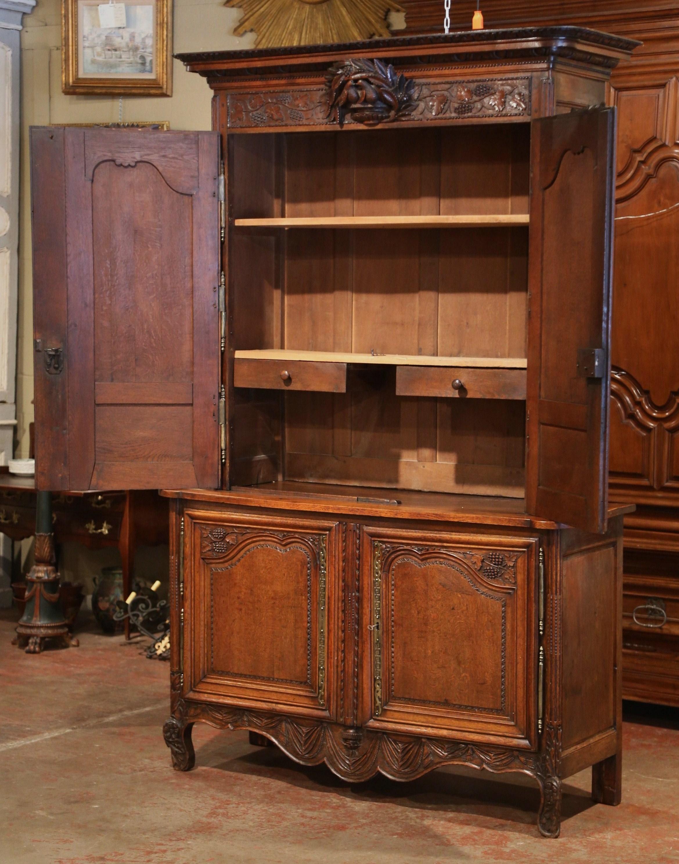 18th Century French Louis XV Carved Oak Buffet Deux Corps from Normandy 3