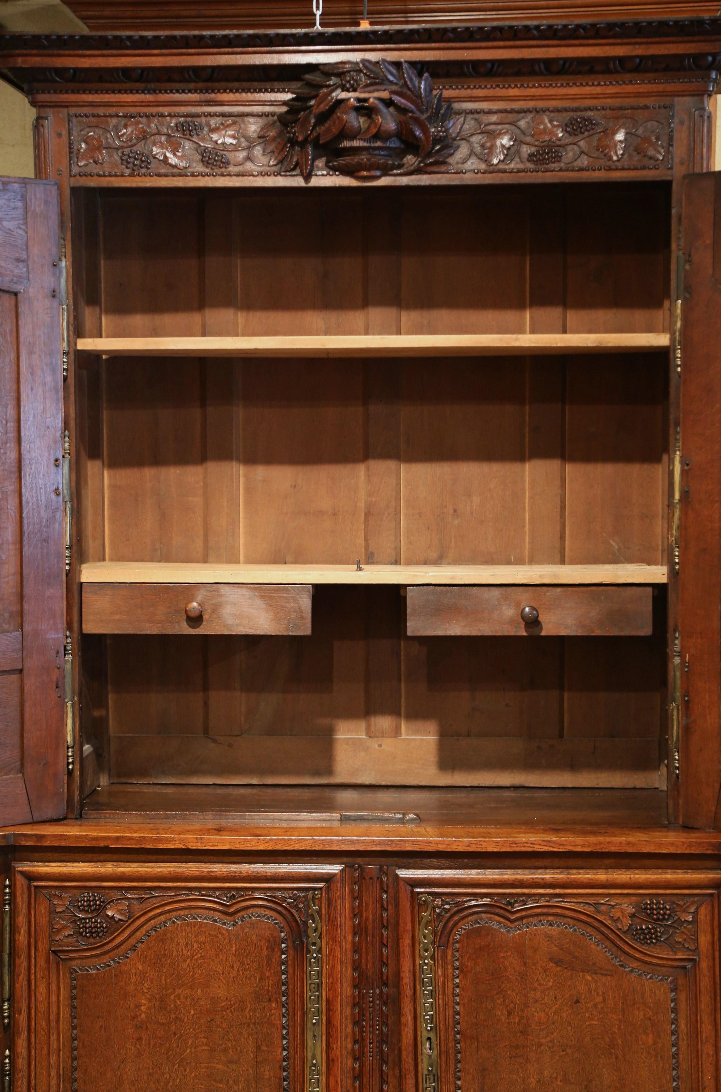 18th Century French Louis XV Carved Oak Buffet Deux Corps from Normandy 4