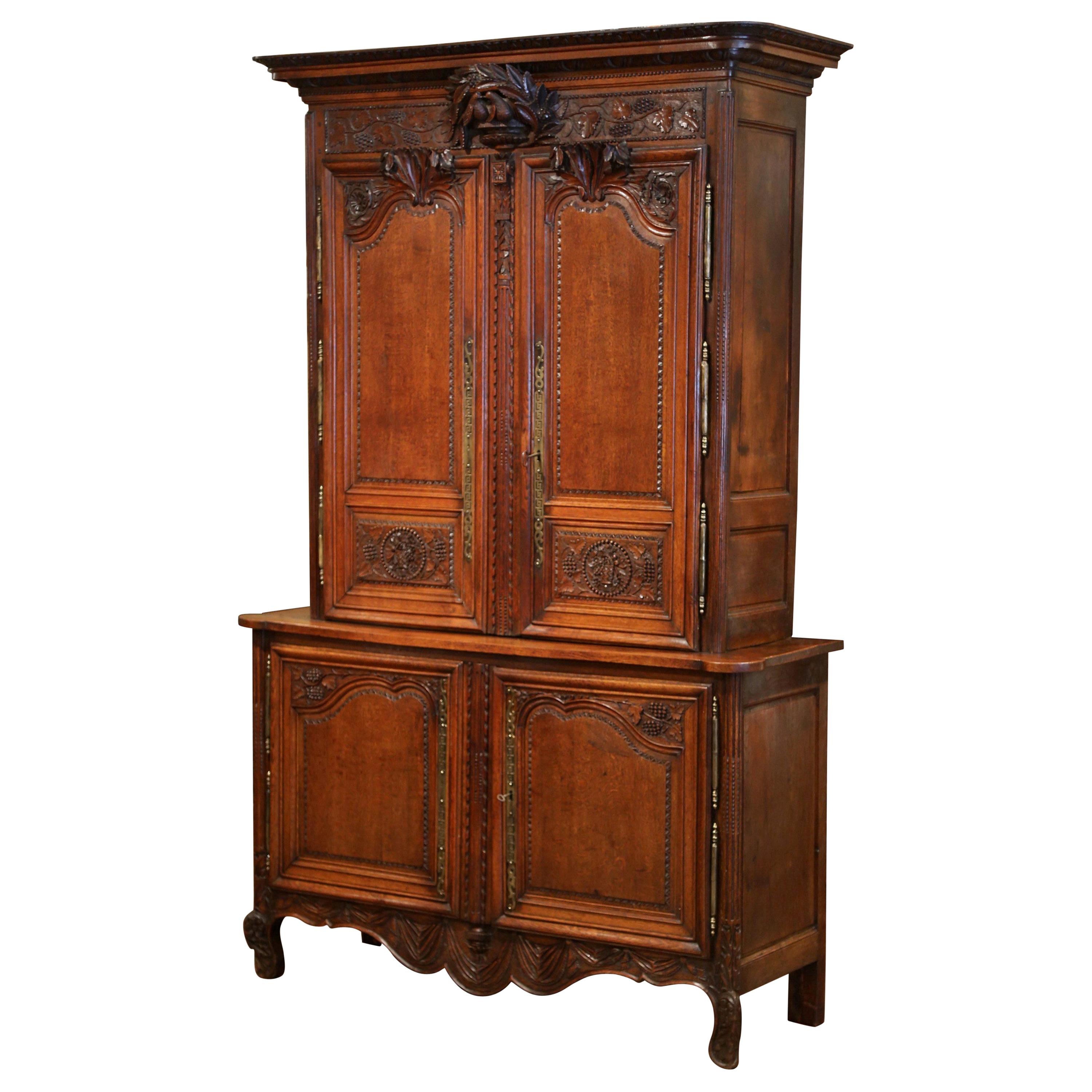 18th Century French Louis XV Carved Oak Buffet Deux Corps from Normandy