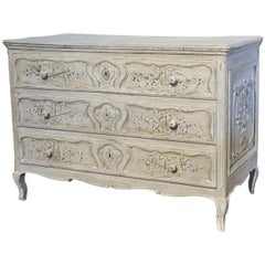 18th Century French Louis XV Carved Oak Painted Chest of Drawers from Normandy