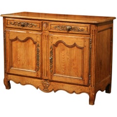 18th Century, French Louis XV Carved Oak Two-Door Buffet from Normandy