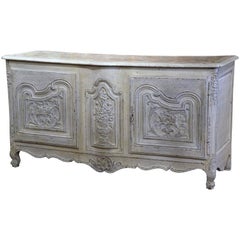 18th Century French Louis XV Carved Painted Two-Door Buffet with Faux Marble Top