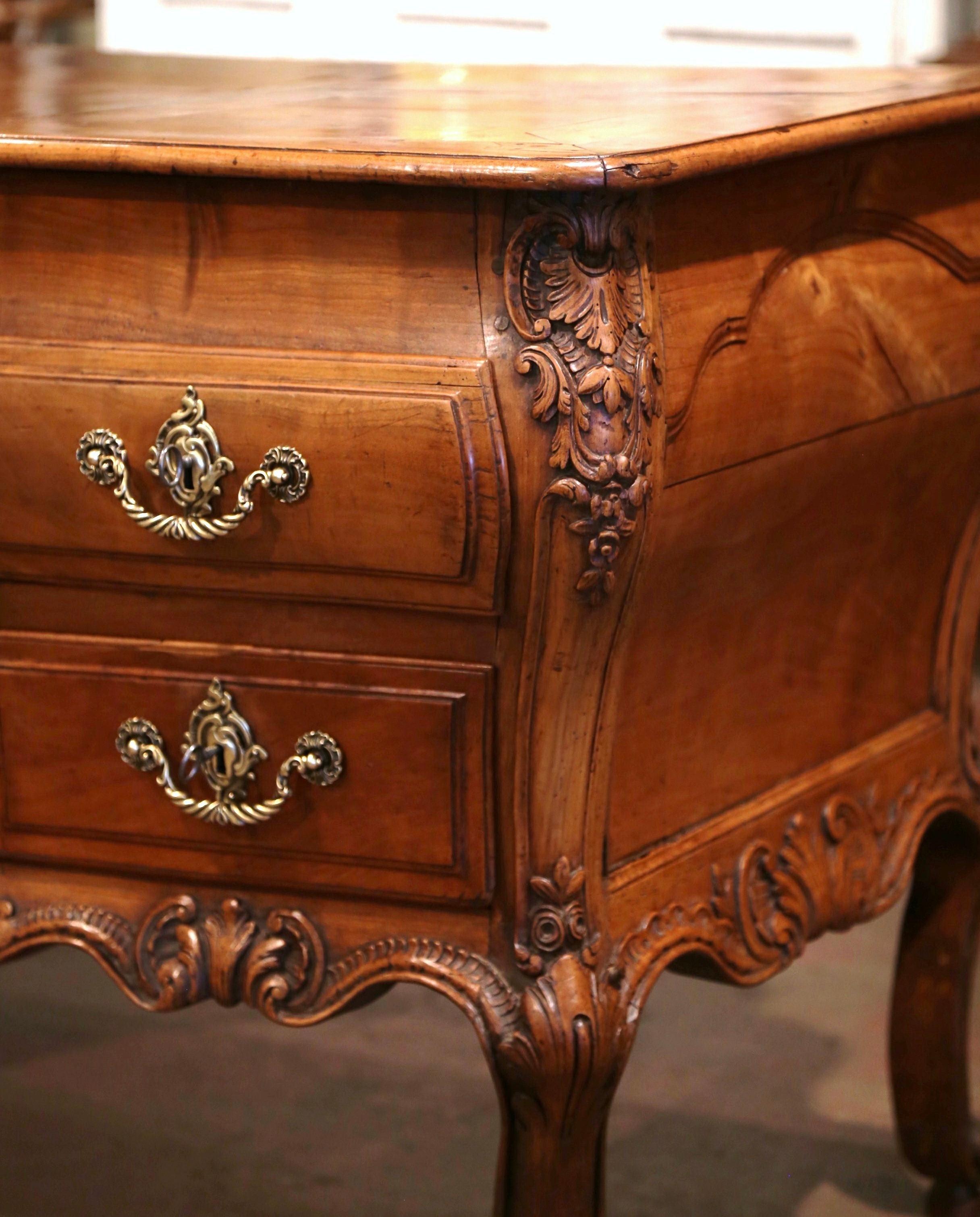 18th Century French Louis XV Carved Serpentine Cherry Desk with Parquetry Top For Sale 1