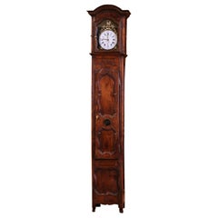 18th Century French Louis XV Carved Walnut and Burl Tall Case Clock with Rooster