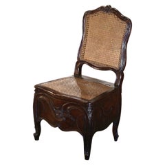 18th Century French Louis XV Carved Walnut and Cane Commode Chair