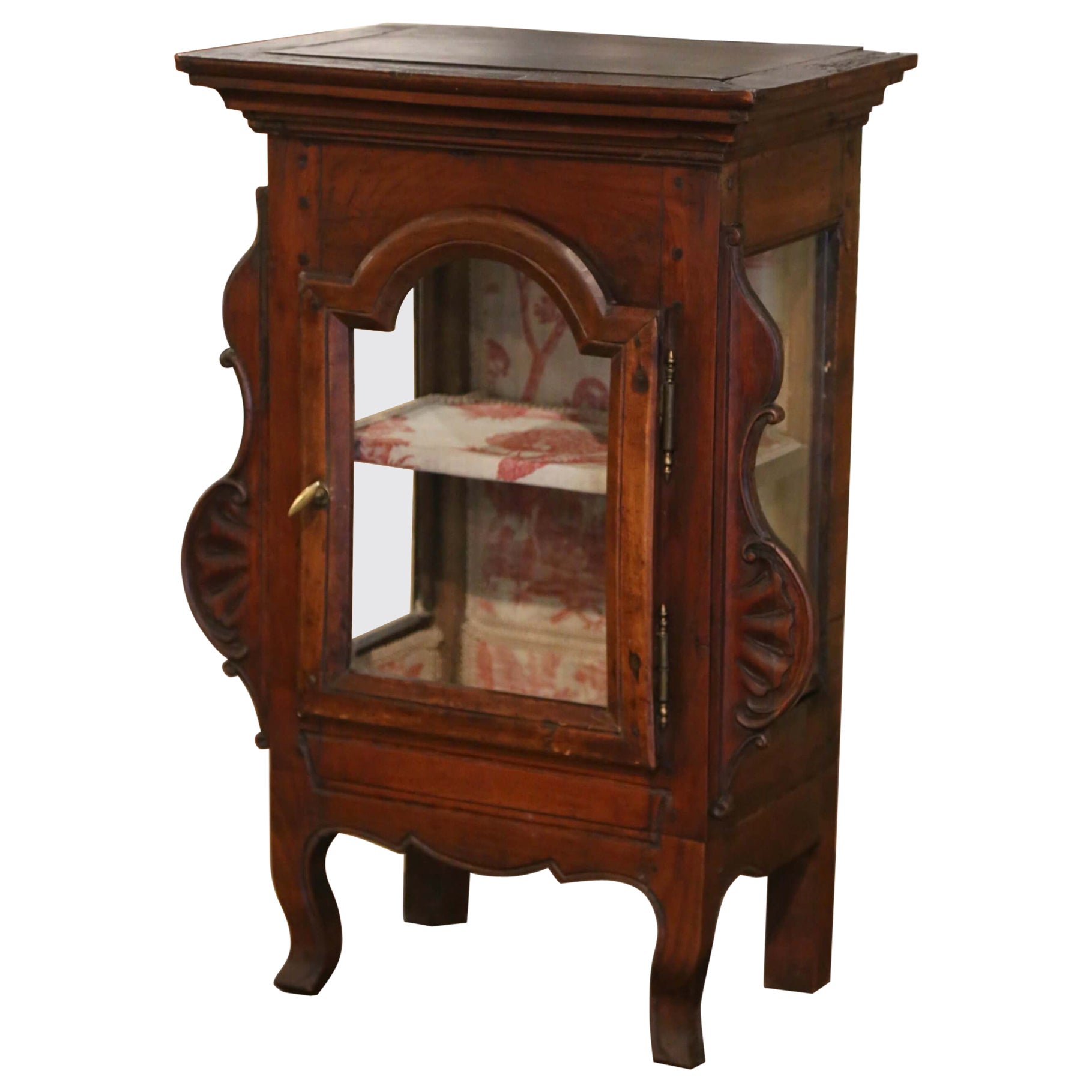18th Century French Louis XV Carved Walnut and Glass Wall Vitrine Cabinet