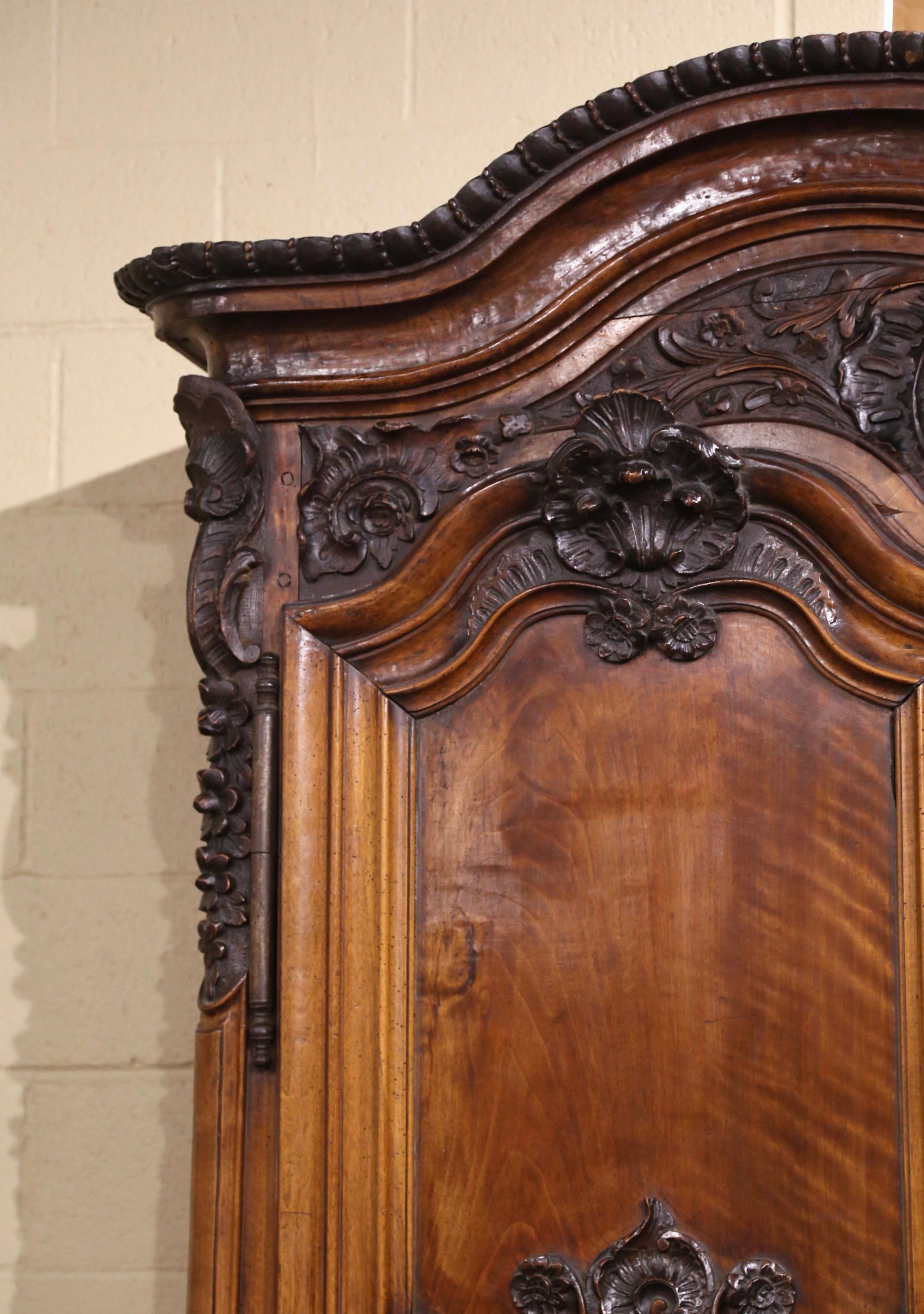 18th Century French Louis XV Carved Walnut Armoire from Lyon For Sale 10
