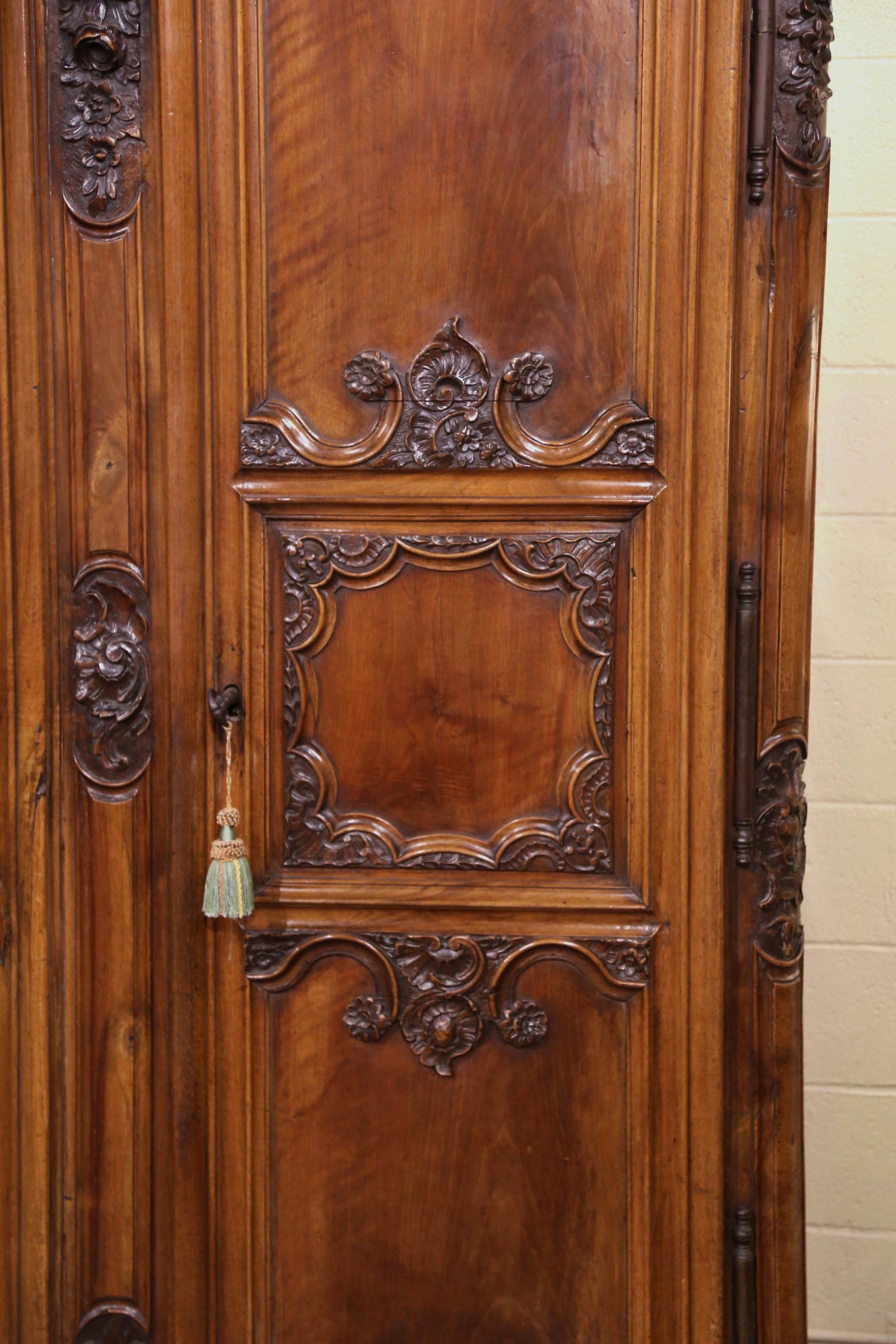 18th Century French Louis XV Carved Walnut Armoire from Lyon For Sale 12