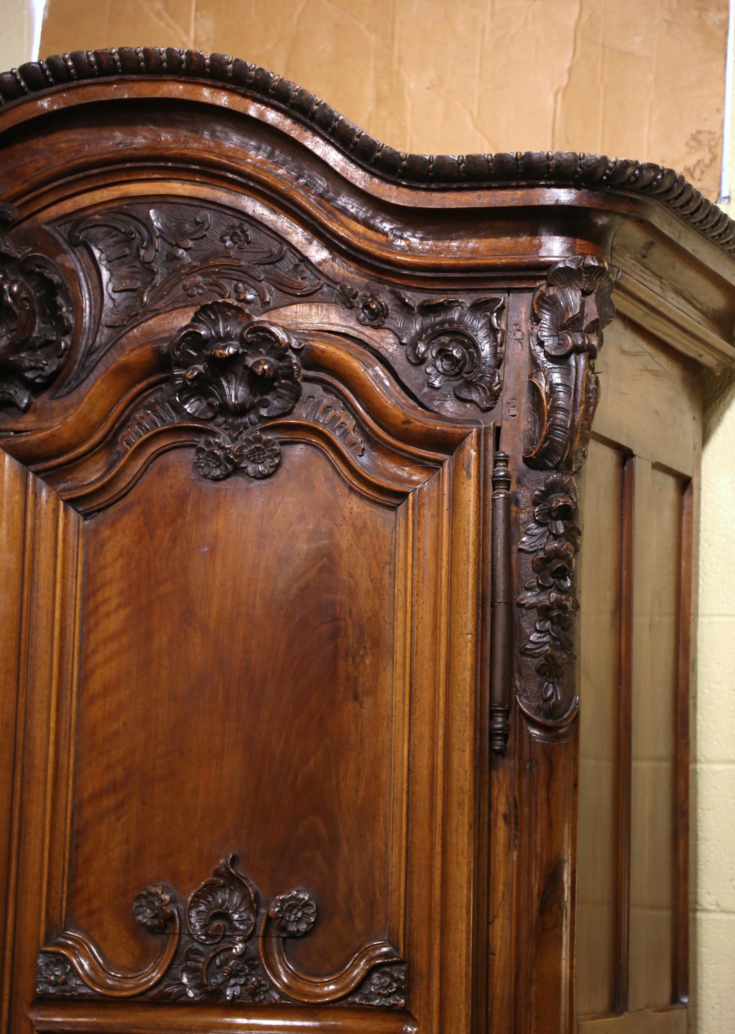 18th Century French Louis XV Carved Walnut Armoire from Lyon For Sale 2