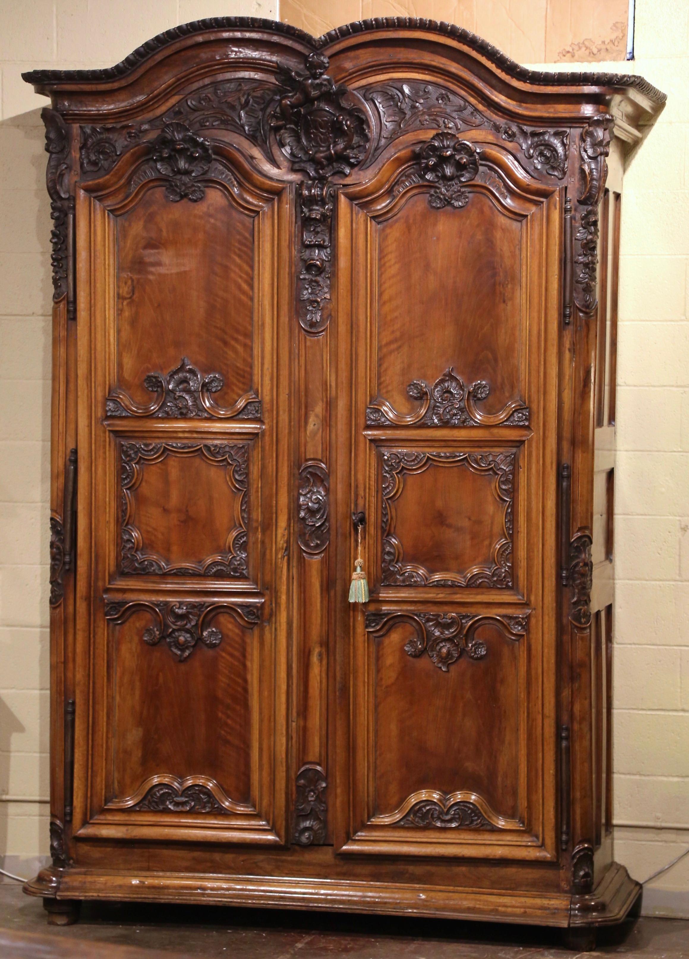 18th Century French Louis XV Carved Walnut Armoire from Lyon For Sale 5