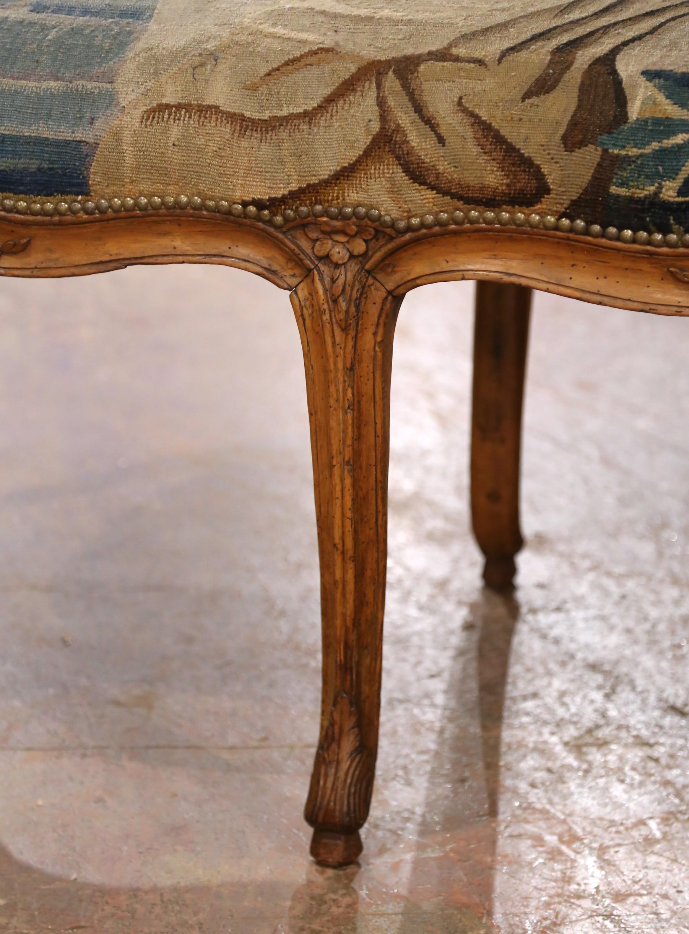 18th Century French Louis XV Carved Walnut Banquette with Aubusson Tapestry 6