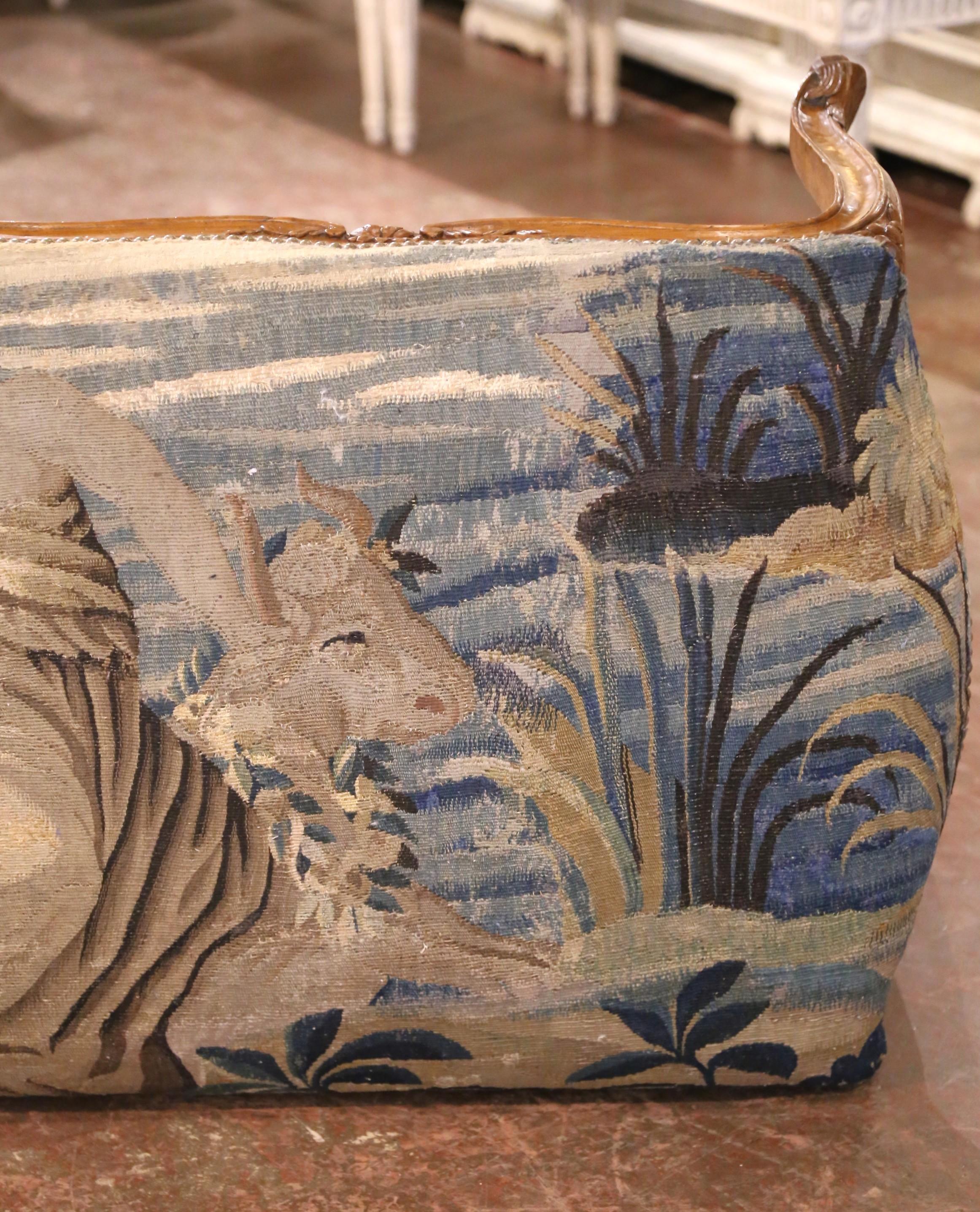 18th Century French Louis XV Carved Walnut Banquette with Aubusson Tapestry 2