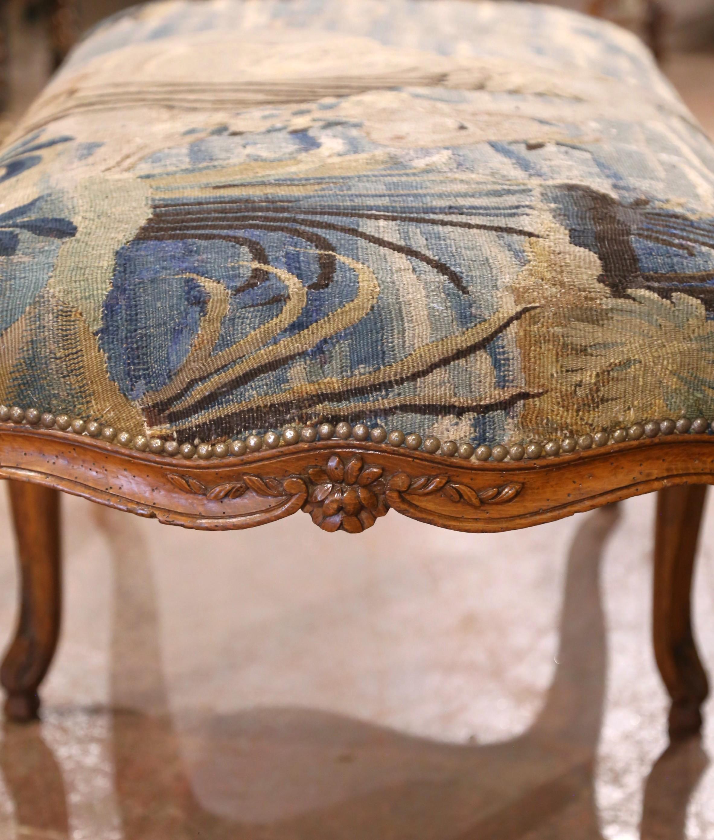 18th Century French Louis XV Carved Walnut Banquette with Aubusson Tapestry 4
