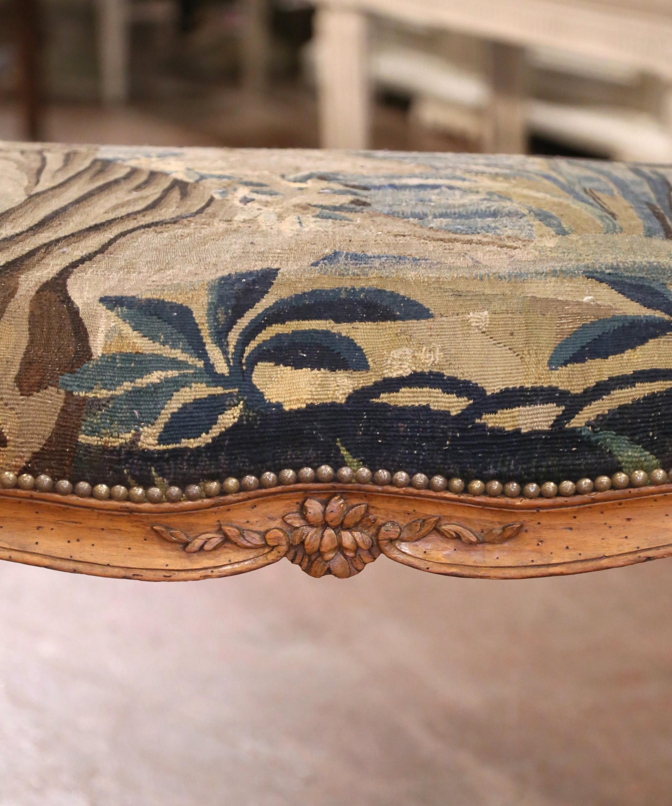 18th Century French Louis XV Carved Walnut Banquette with Aubusson Tapestry 5