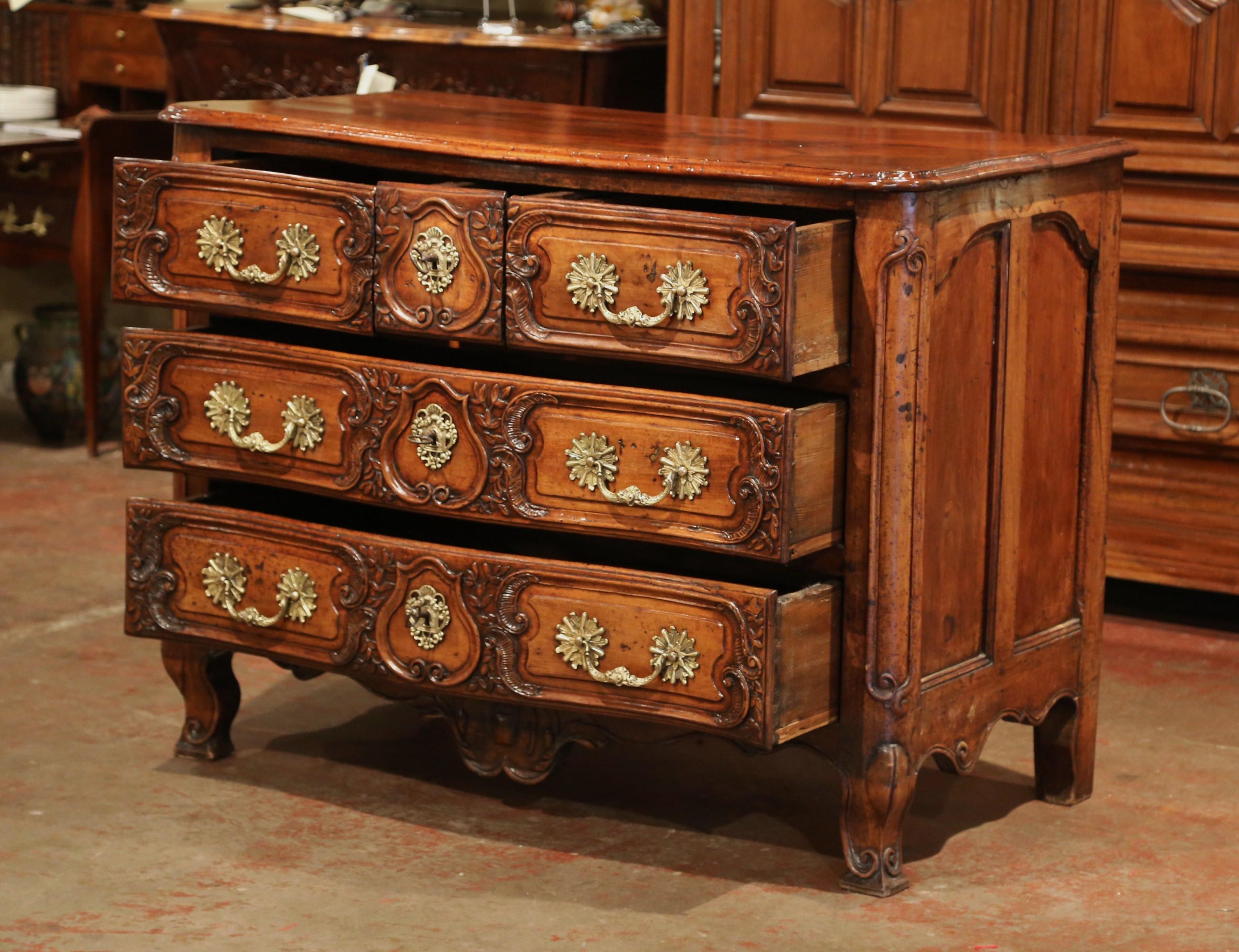 18th Century French Louis XV Carved Walnut Bombe Chest of Drawers from Lyon 1