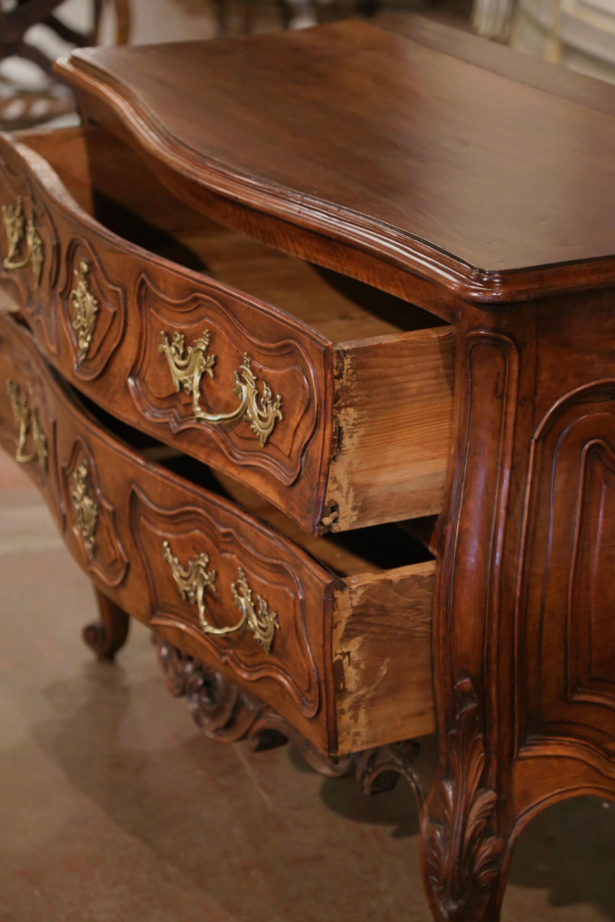 18th Century French Louis XV Carved Walnut Bombe Two-Drawer Commode from Nimes  For Sale 6