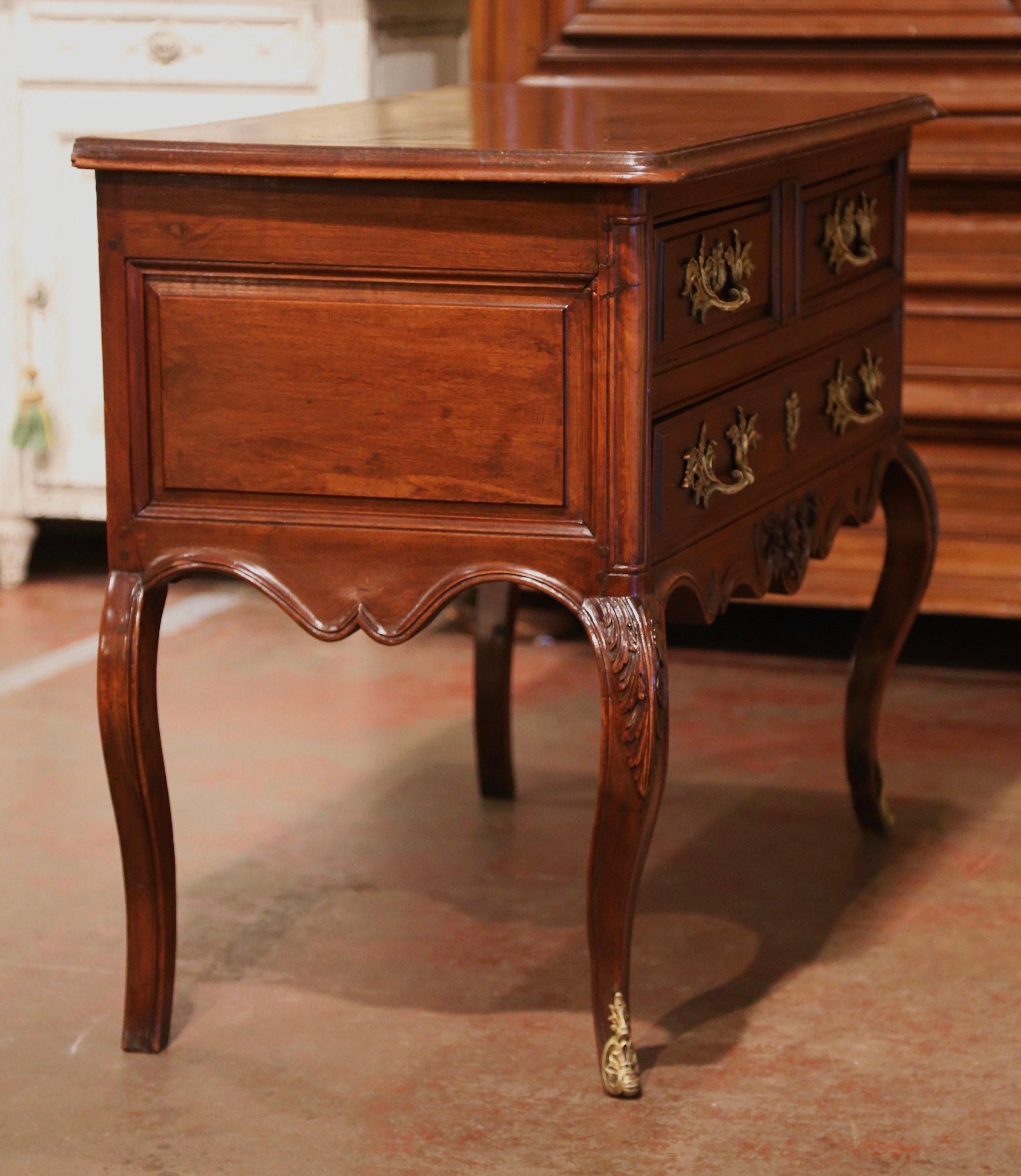 18th Century French Louis XV Carved Walnut Two-Drawer Chest Commode  For Sale 6
