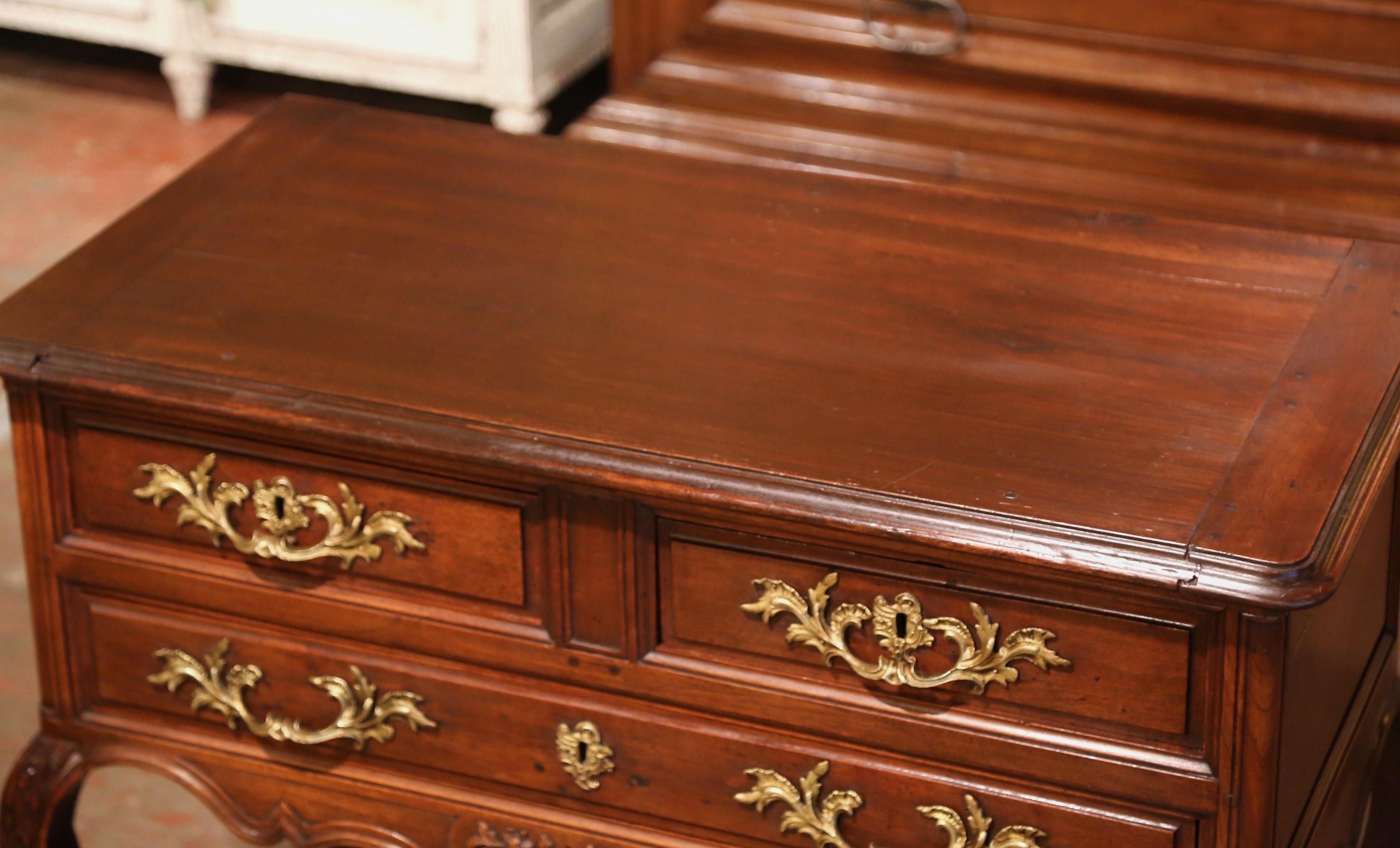 18th Century French Louis XV Carved Walnut Two-Drawer Chest Commode  In Excellent Condition For Sale In Dallas, TX