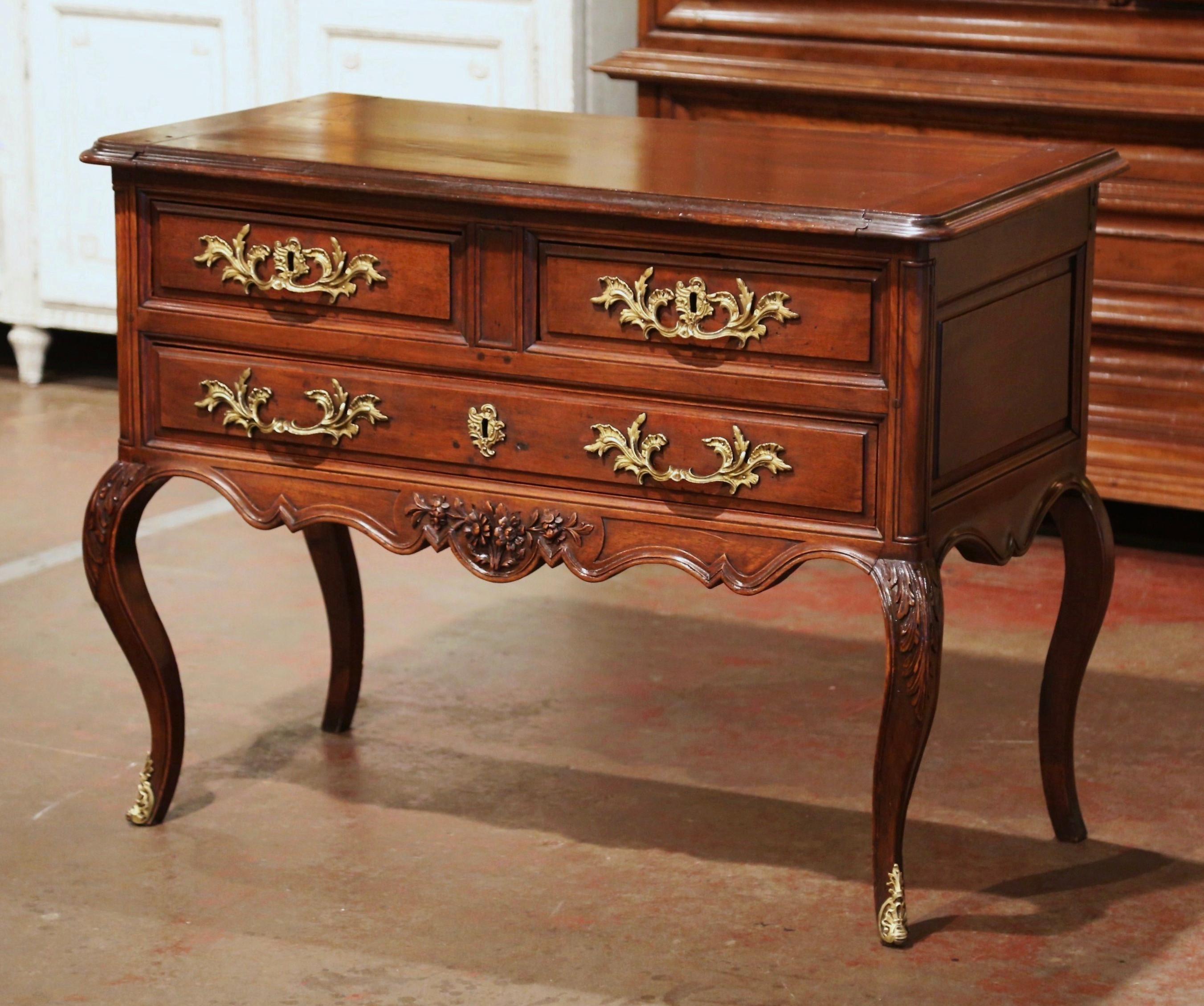 18th Century French Louis XV Carved Walnut Two-Drawer Chest Commode  For Sale 1