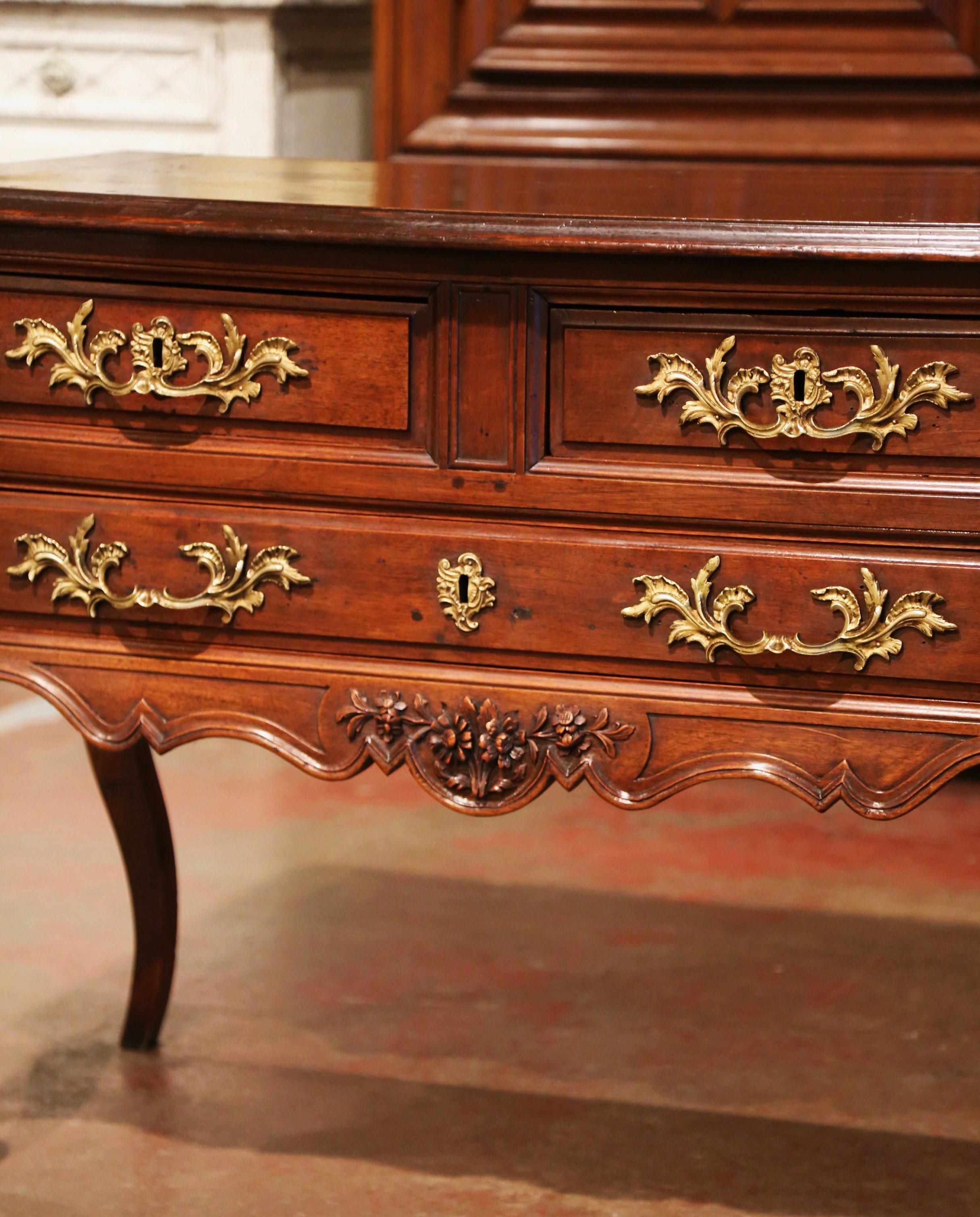 18th Century French Louis XV Carved Walnut Two-Drawer Chest Commode  For Sale 2