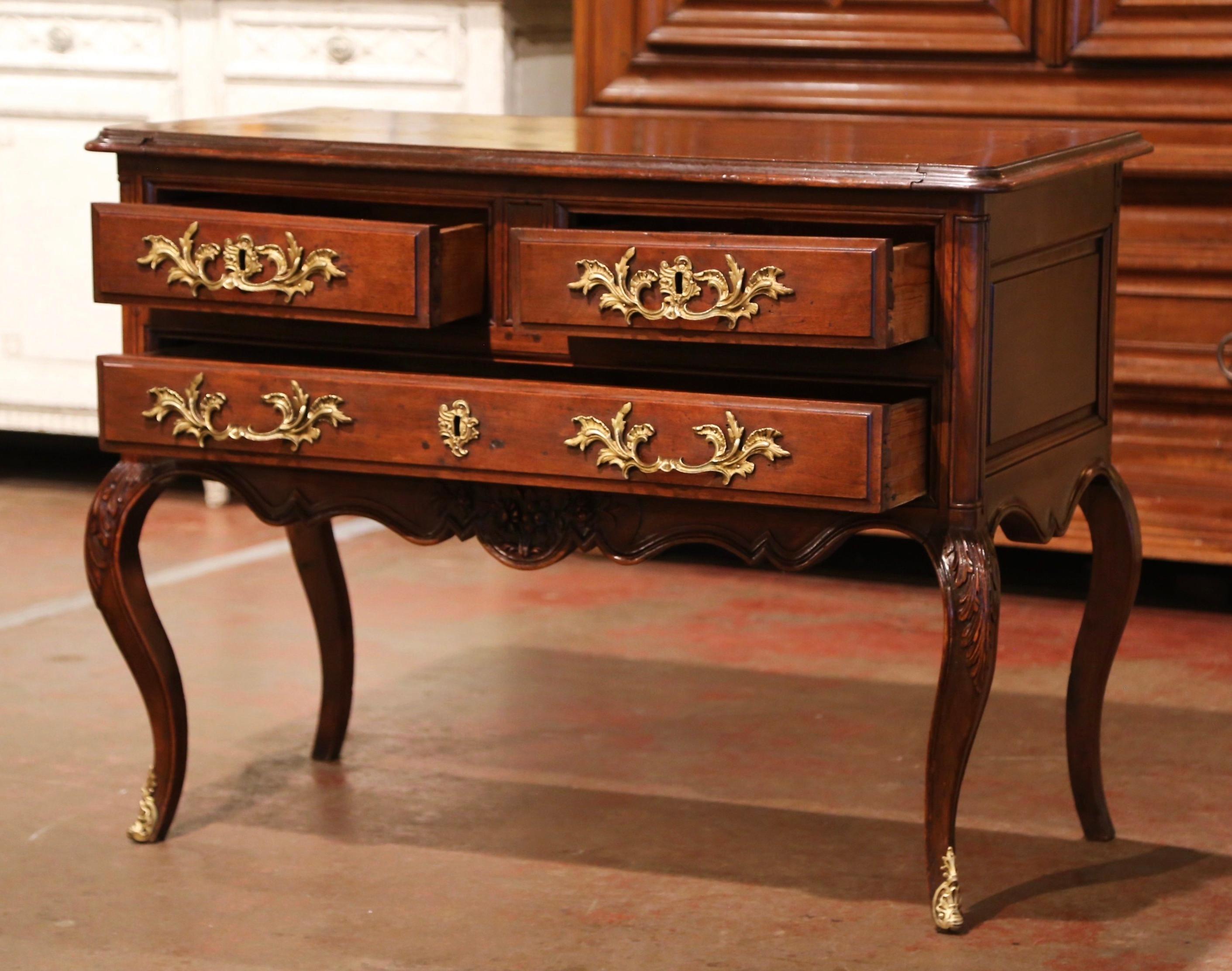 18th Century French Louis XV Carved Walnut Two-Drawer Chest Commode  For Sale 3