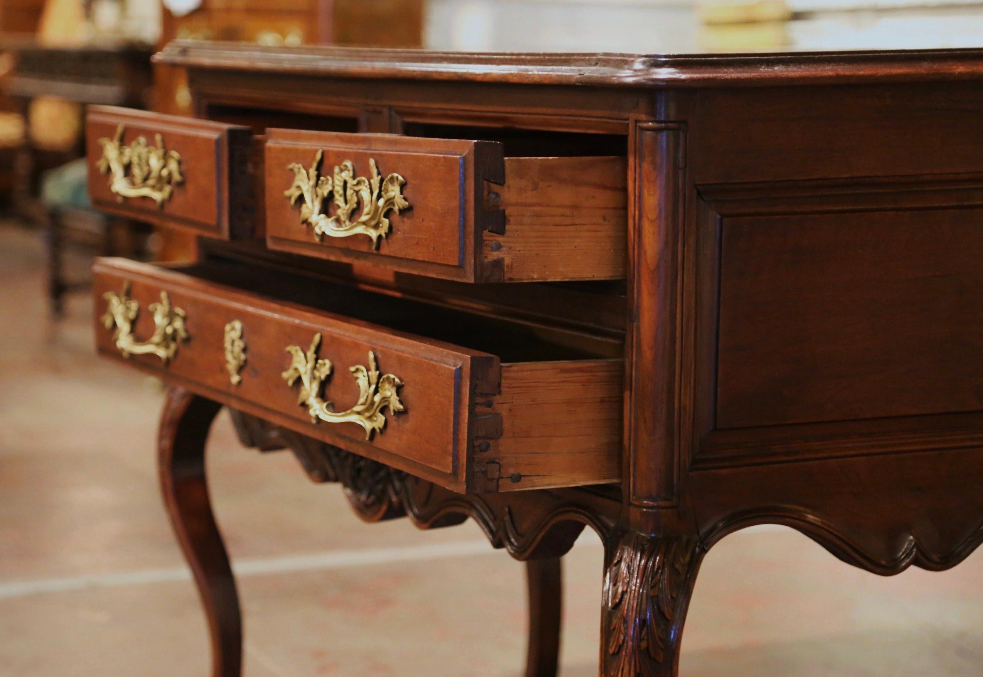 18th Century French Louis XV Carved Walnut Two-Drawer Chest Commode  For Sale 4