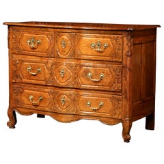 18th Century French Louis XV Carved Walnut Chest with Center Secret Drawer